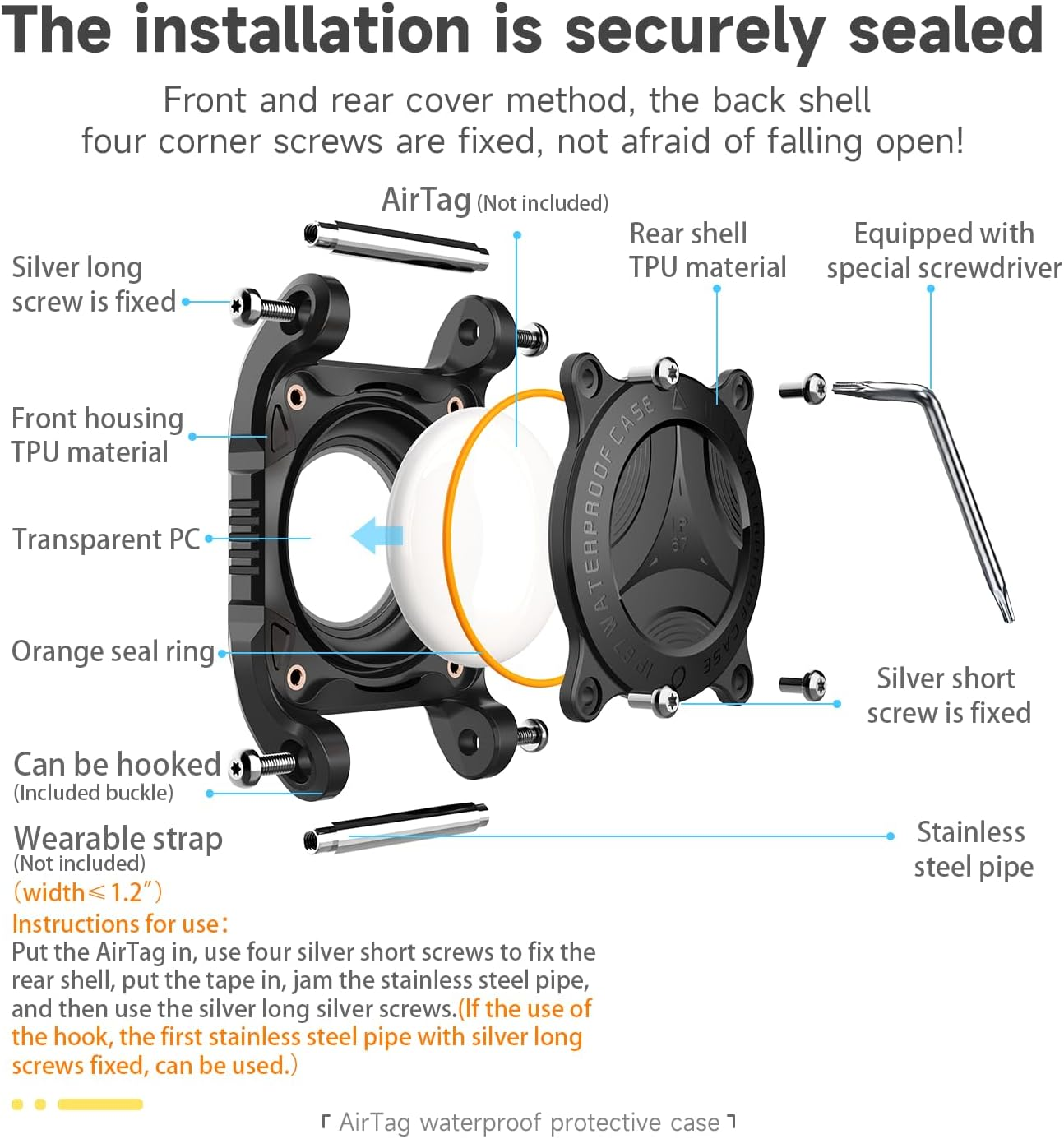 For Airtag Dog Collar Holder | for Air Tag Case Waterproof - for Airtag Holder for Dog Collar with Removable Metal Loop, Sturdy TPU, Lightweight, Compact Size (Black) image number 3
