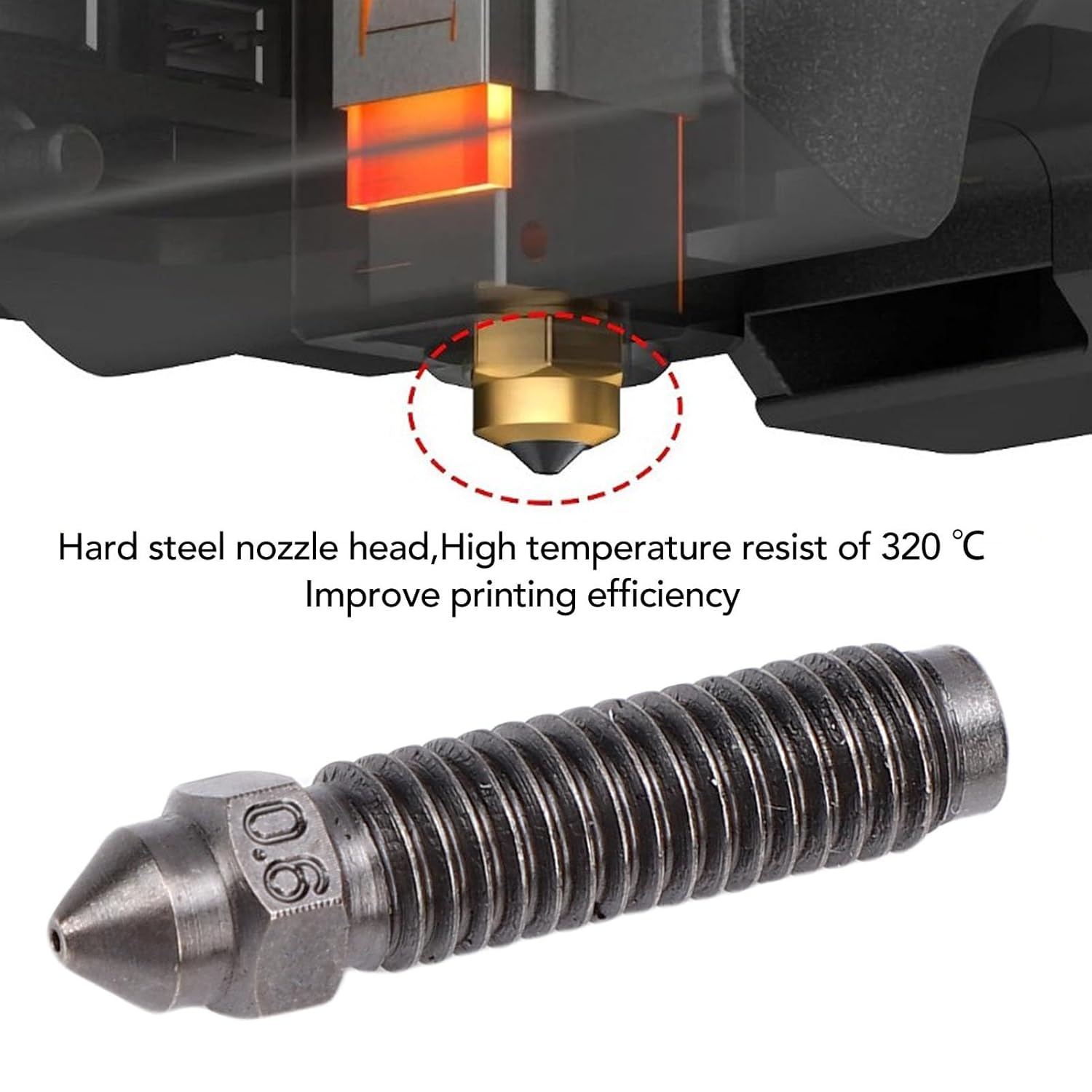 2Pcs 3D Printer Nozzle, Hardened Steel Extruder Carbon 0.6Mm Nozzle for ELEGOO with High Temperature Abrasion Proof