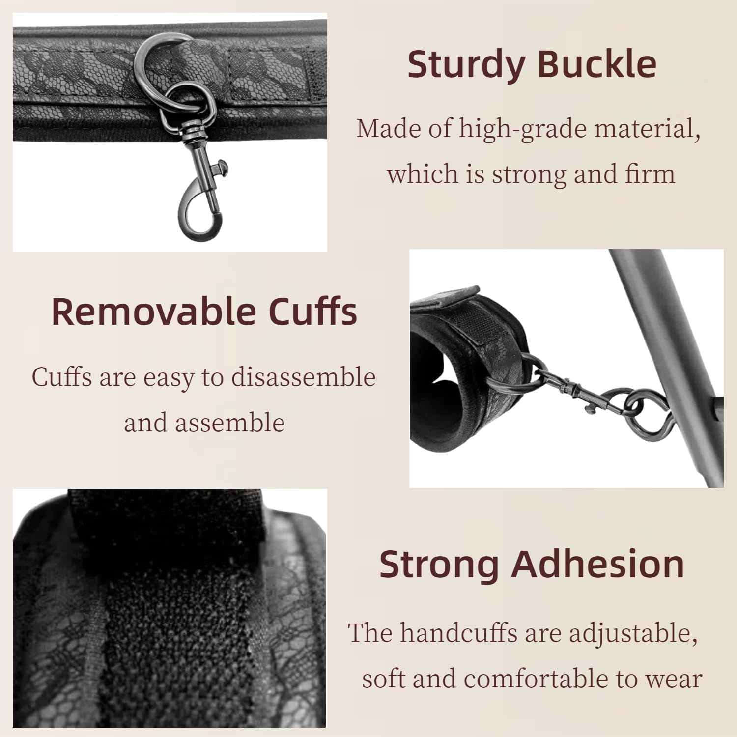 Spreader Bar Sex Toys with Wrist Ankle Neck Collar Restraint Kits Adjustable Handcuffs Collar Bondage Set BDSM for Adult Couple (Black) image number 5