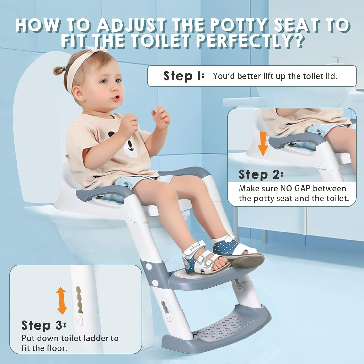 Potty Training Seat with Step Stool Ladder, Gentle Monster Toddler Potty Training Toilet for Kids Boys Girls Baby, Foldable & Comfortable Training Potty Chair Toilet for Child with Anti-Slip Pad(Grey) image number 2