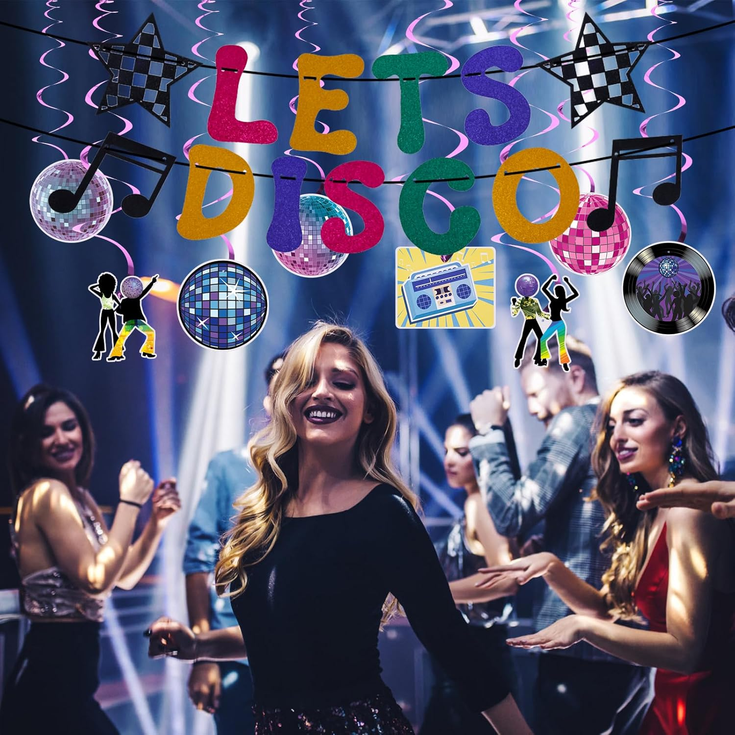 Lets Disco Party Decorations, Banner and Hanging Swirls Disco Themed Party Decorations 60S 70S 80S 90S Party Decor for Disco Themed Birthday Baby Shower Party Supplies image number 3