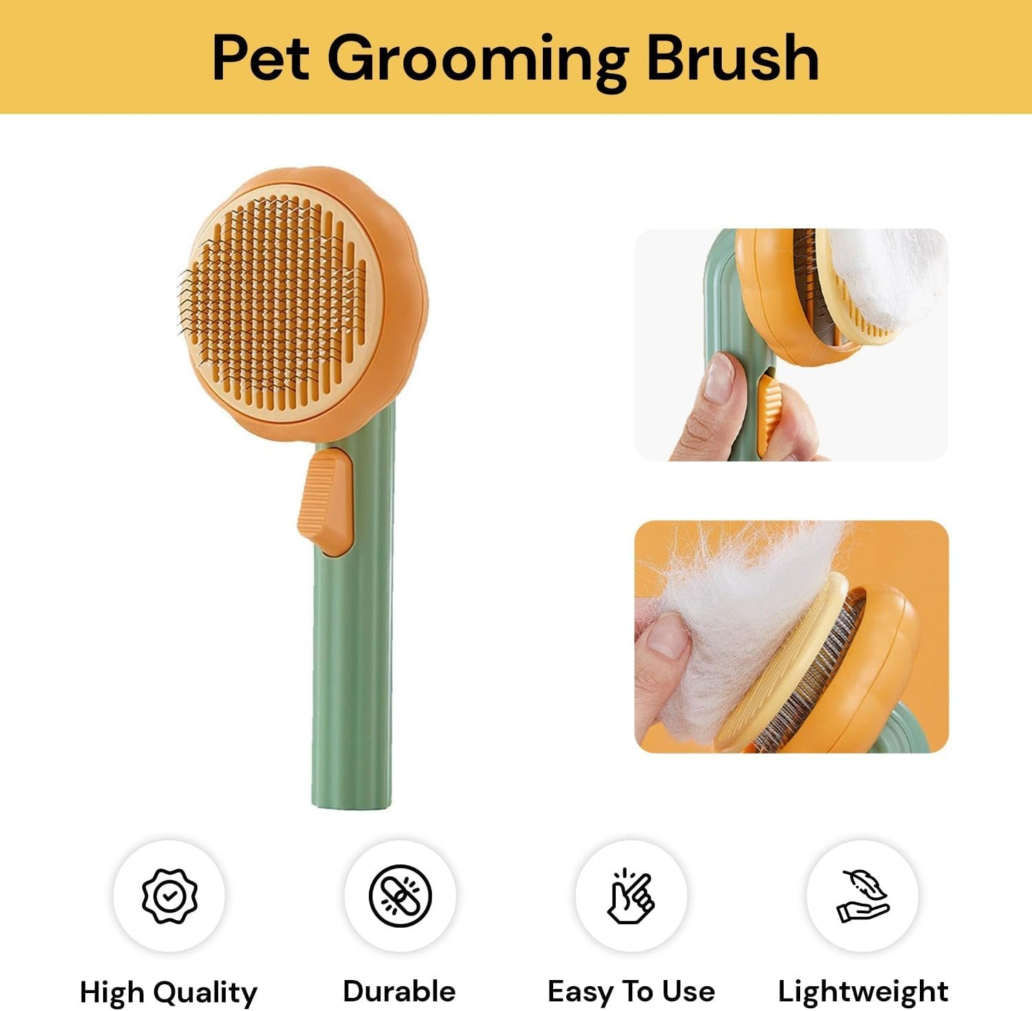 EZONEDEAL Pumpkin Cat Dog Brush, Self Cleaning Cat Brush for Shedding & Deshedding, Deep Cleaning Pet Brushes Pumpkin for Dogs, Cats, Puppy, Pet Grooming Brush Gently Removes Loose Undercoat (Green) - Green image number 4