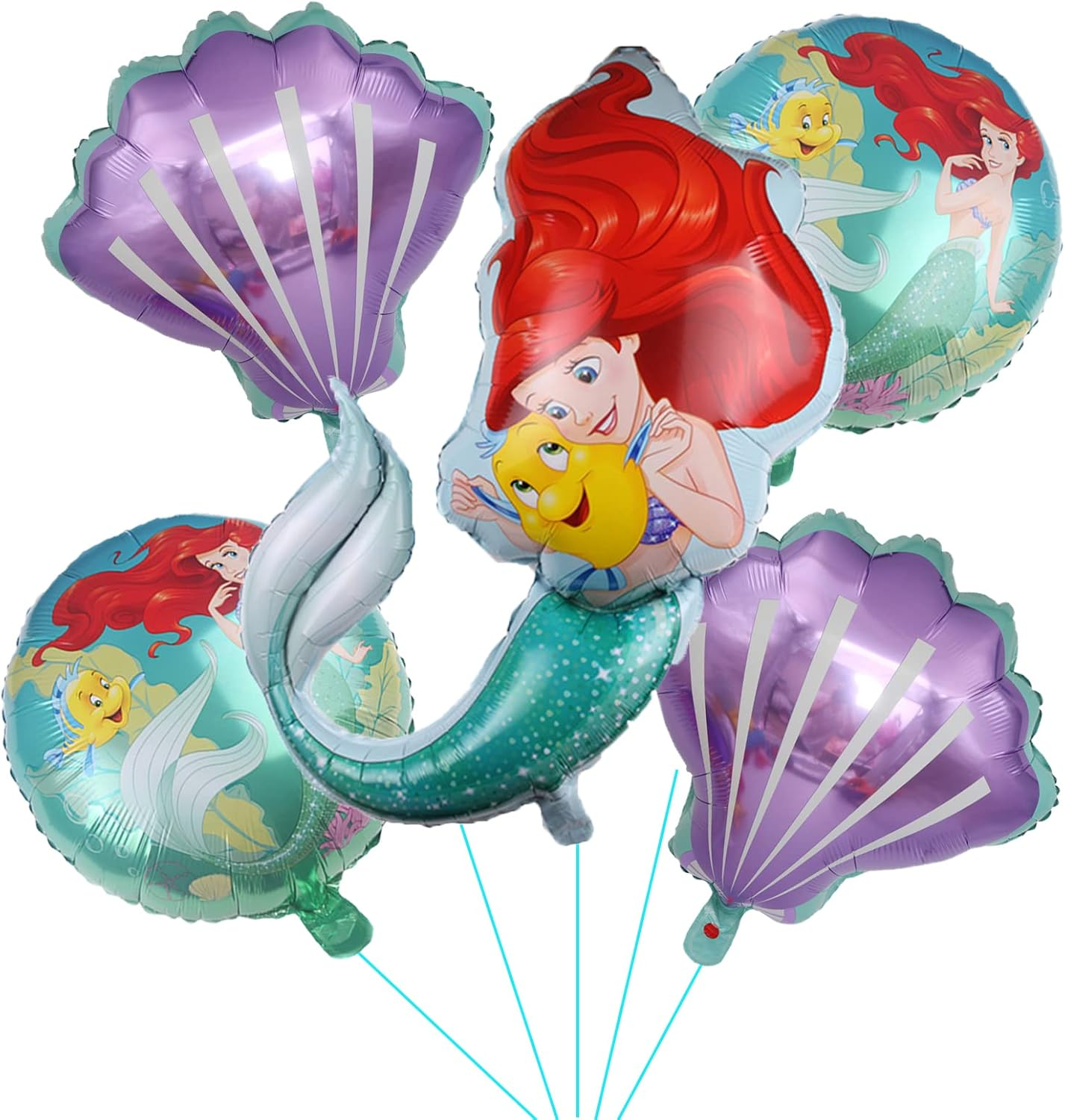5PCS Mermaid Princess Foil Balloons for Girls Kids Birthday Little Mermaid Ariel Theme Birthday Party image number 2
