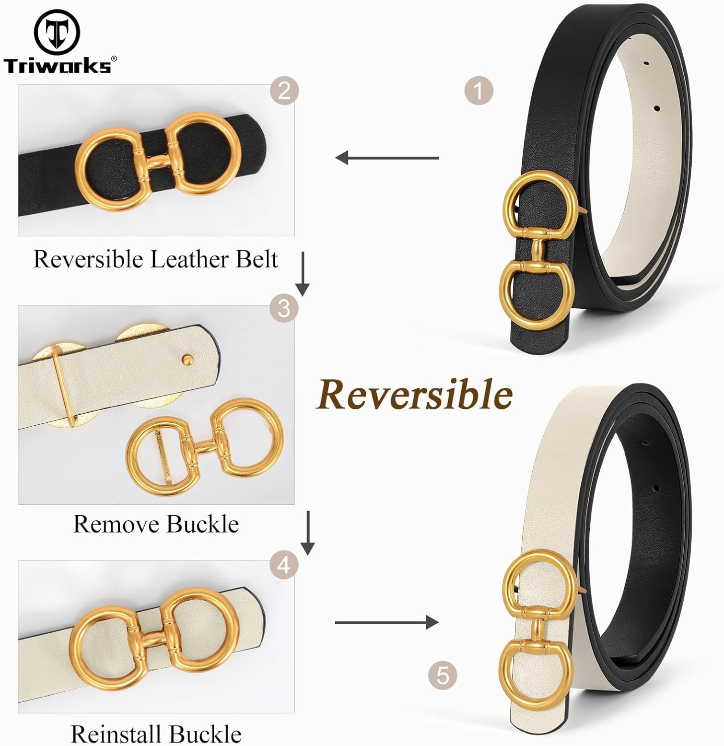 Double Ring Belt Women Fashion Leather Belt Golden/Silver O Ring Buckle Belt for Jeans, Pants, Dresses, Shorts image number 5