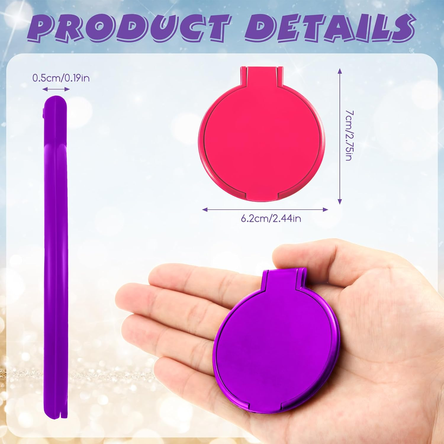Yalikop 72 Pcs Compact Mirror Bulk Portable round Makeup Mirror Mini Foldable for Purse Women Travel Daily Use Mother&lsquo;S Day Gifts (Purple,Pink)