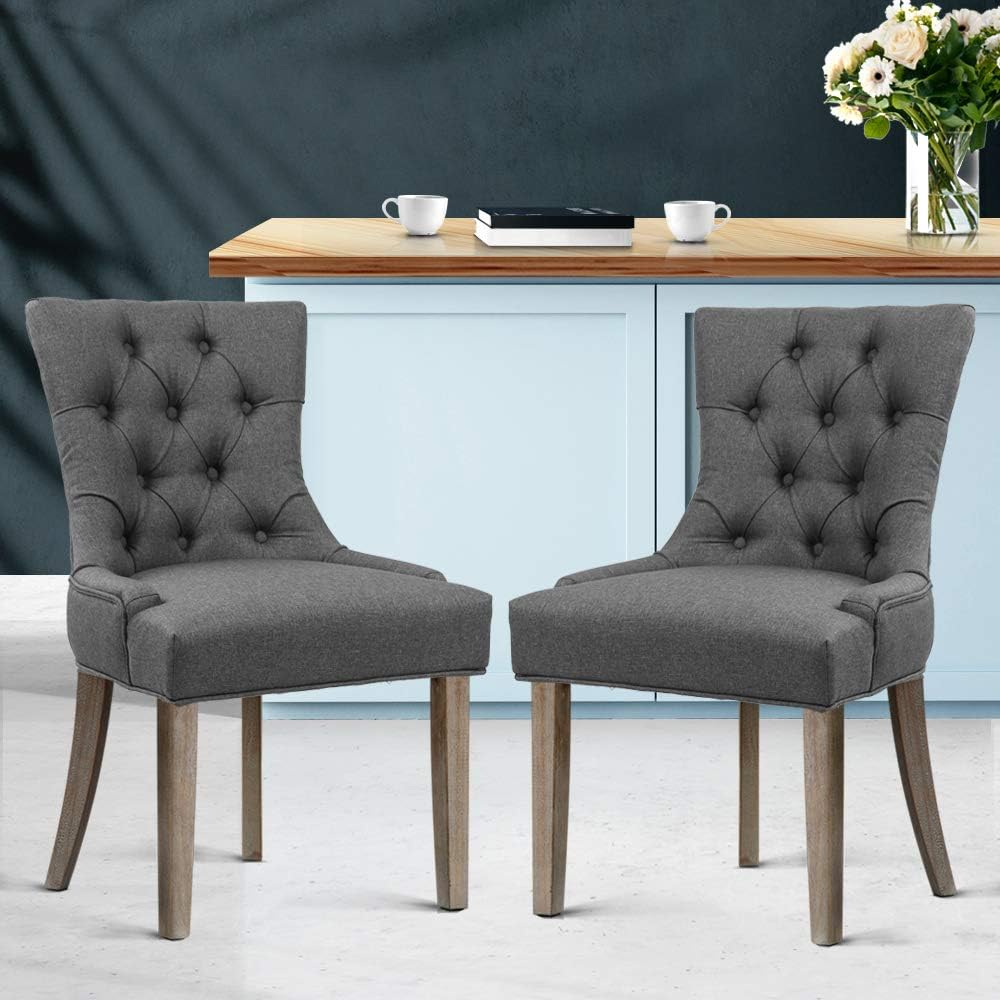 Artiss Dining Chairs Set of 2 Grey Fabric Esright Chair Nursing Seats Reading Seating Home Living Room Bedroom Kitchen Cafe Office Furniture, Cayes French Provincial Design, in 49Cm Seat Height