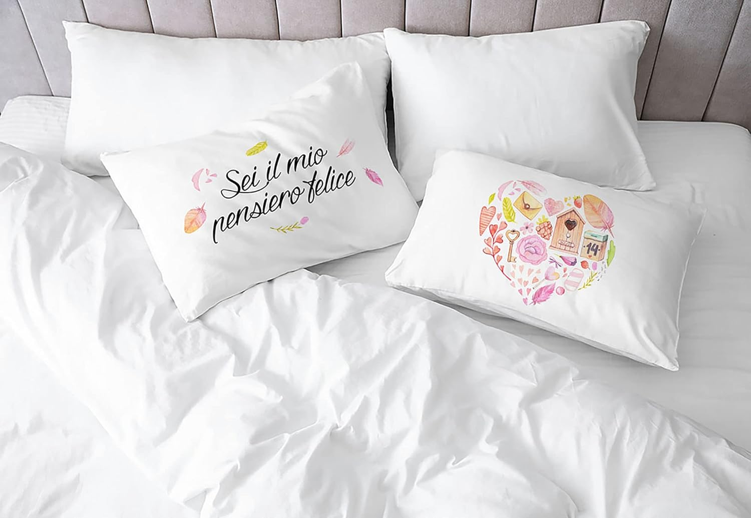 Italian Bed Linen Pair of Pillowcases Digital Printed Printed 52 X 82 Cm - Printed-45 image number 6