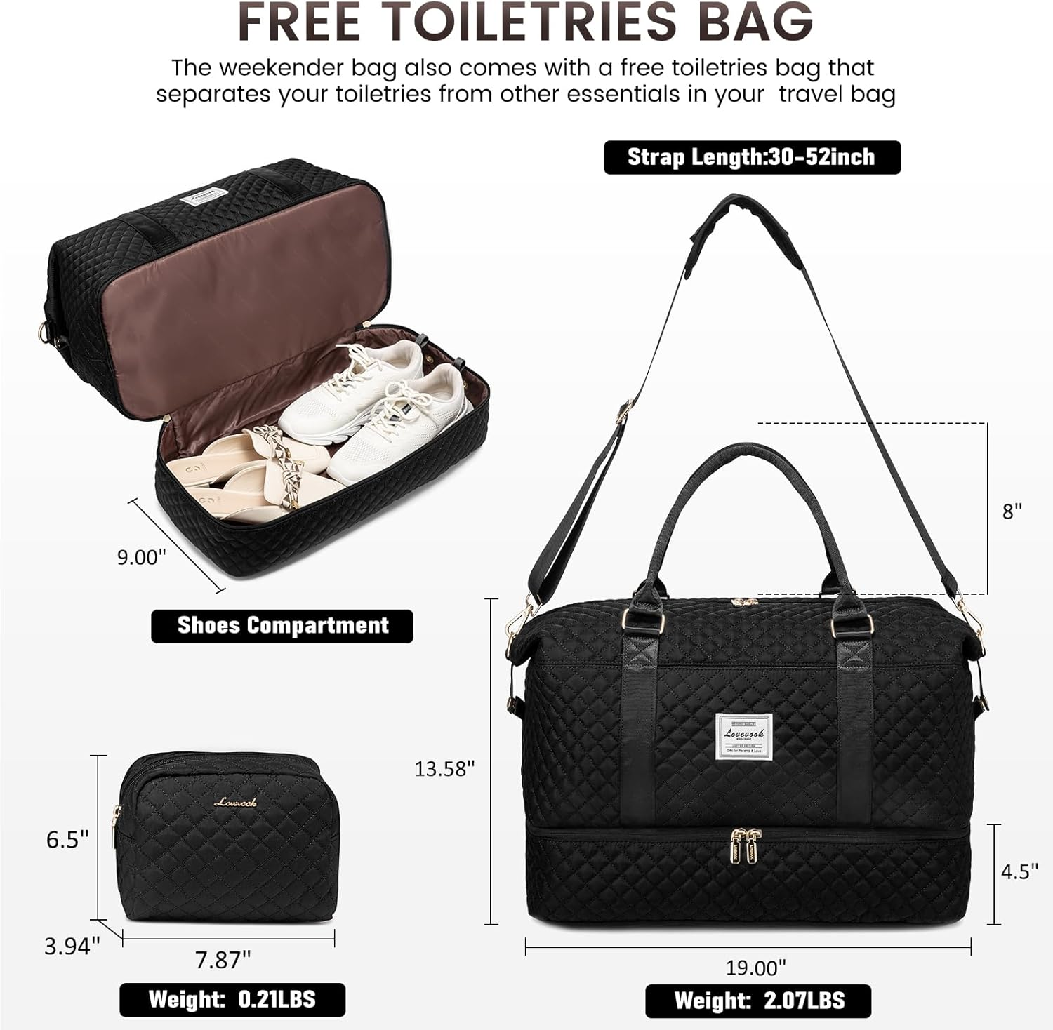 LOVEVOOK Travel Duffle Bag,Weekender Bags for Women with Shoe Compartment,Carry on Overnight Bag with Toiletry Bag,Gym Duffel Bag with Wet Pocket, Hospital Bags for Labor and Delivery image number 4