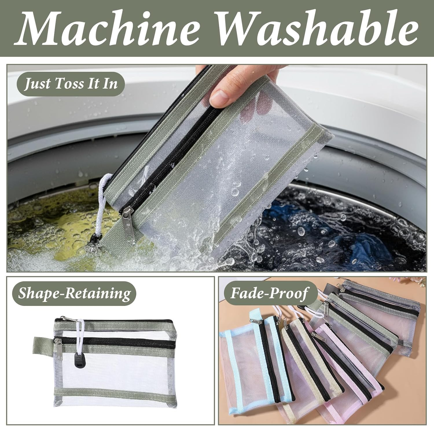 Pack of 5 Mini Mesh Bags with Zip, 14.5 X 11 Cm Mini Cosmetic Bag, Small Make-Up Bag, Mesh Zip Bag, Transparent Storage Bag for Keys, Headphones, Lipstick image number 4