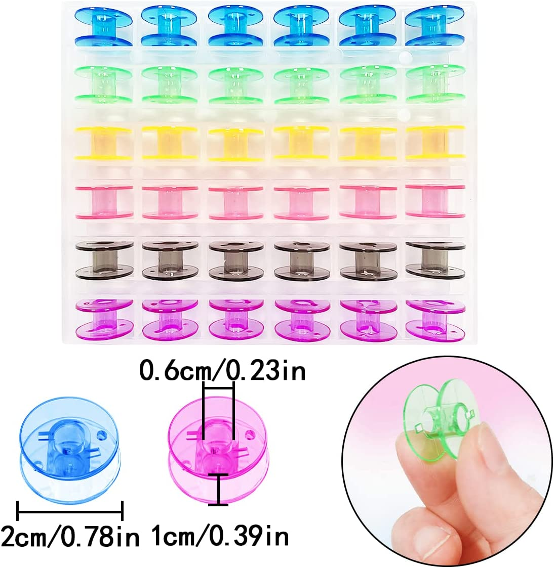 Sewing Machine Bobbins, 36PCS Transparent Sewing Machine Spools with Bobbin Case (Color) image number 6