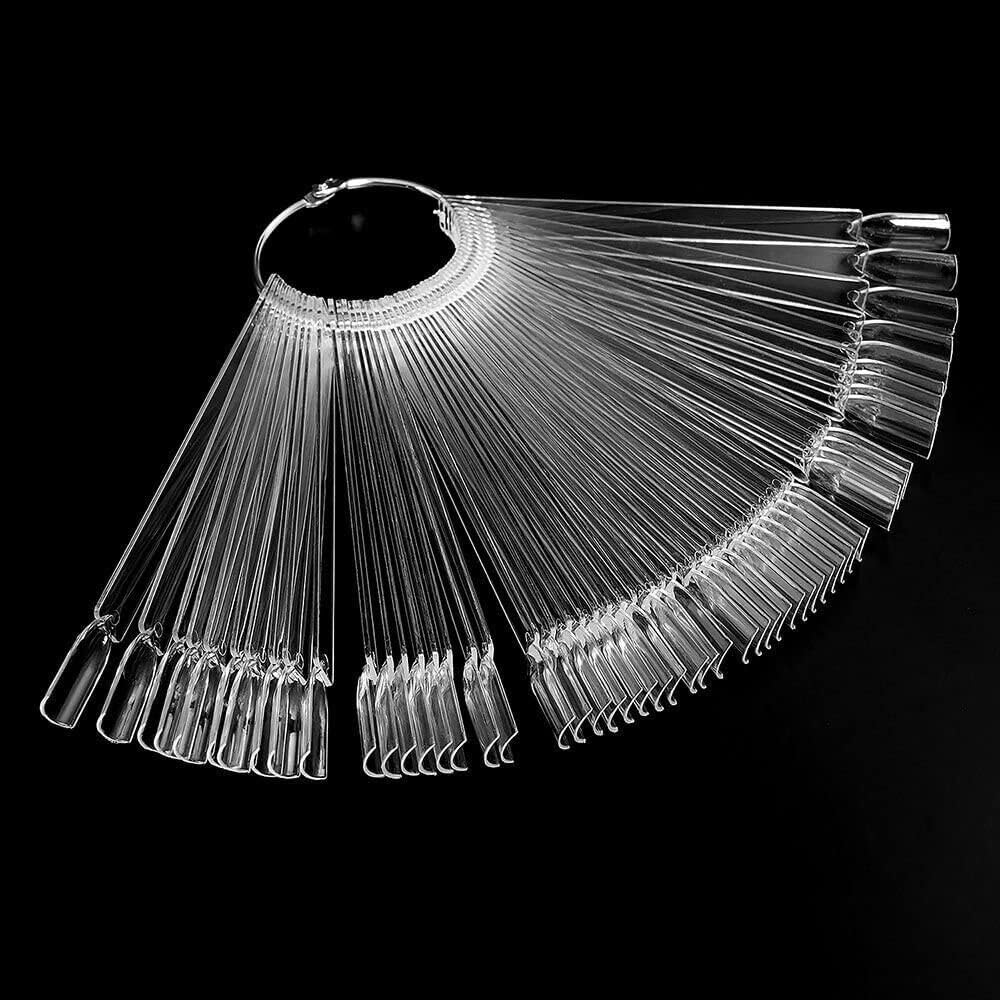 50X Nail Swatches Practice Stick Polish Card Color Display Wheel Chart Stick Tip (Clear)