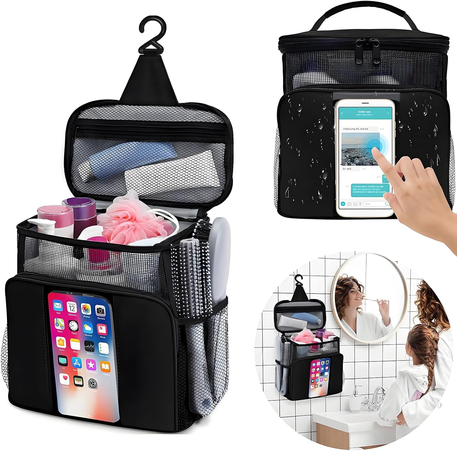 Anberyoo Hanging Toiletry Bag for Women, Waterproof Travel Makeup Bag, Large Capacity Portable Toiletries Bag for Women Camping Outdoor Beach, Dorm Room/Travel Essentials for College Students Girls image number 6