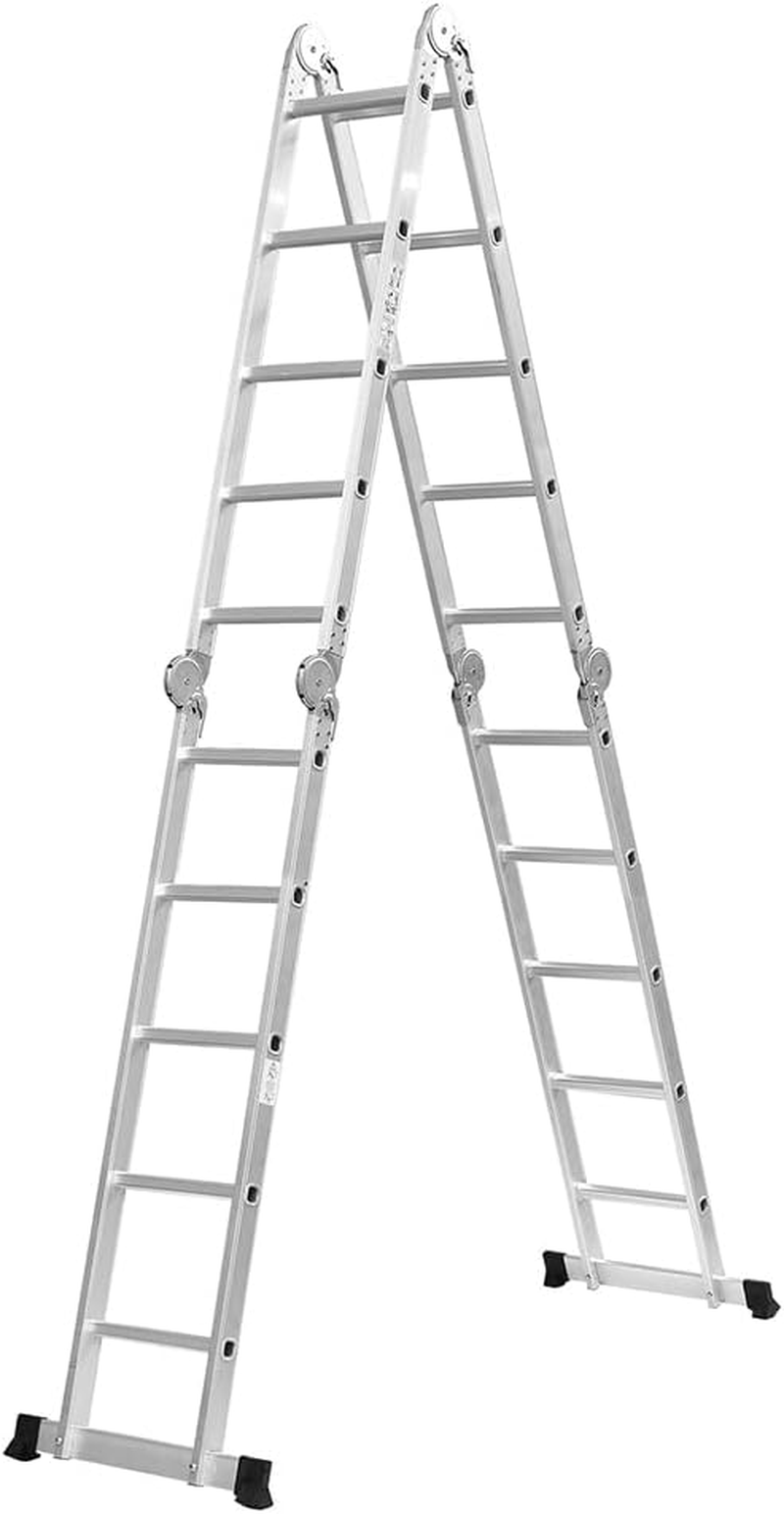 Traderight Multi Purpose Ladder Aluminium Folding Platform Extension, Multi Position Step Foldable Ladders for Home Garage Outdoor Work, 20 Rungs 5.7M Silver image number 5