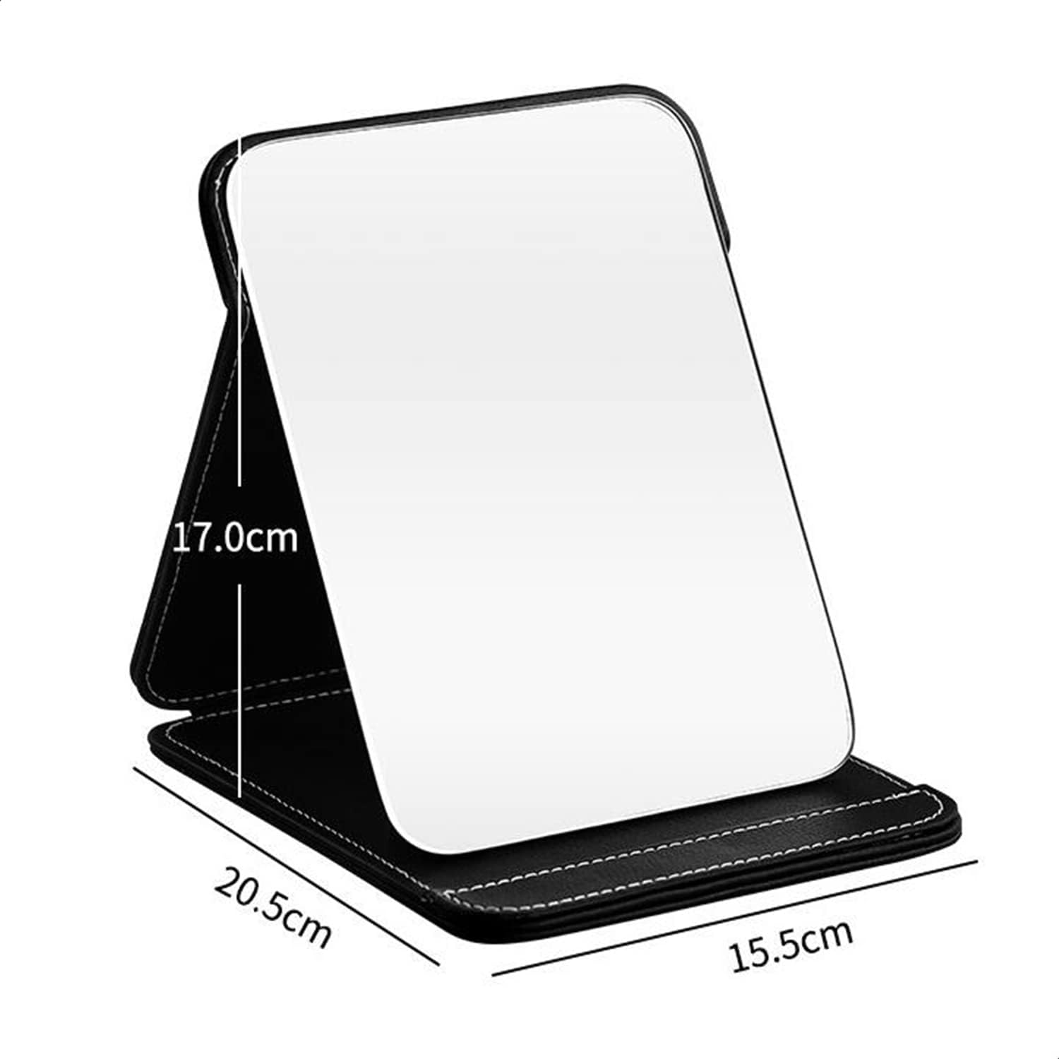 Portable Folding Makeup Mirror, PU Leather Cushioned Cover Vanity Mirror with Stand for Travel Outing Tabletop Personal (White) image number 5
