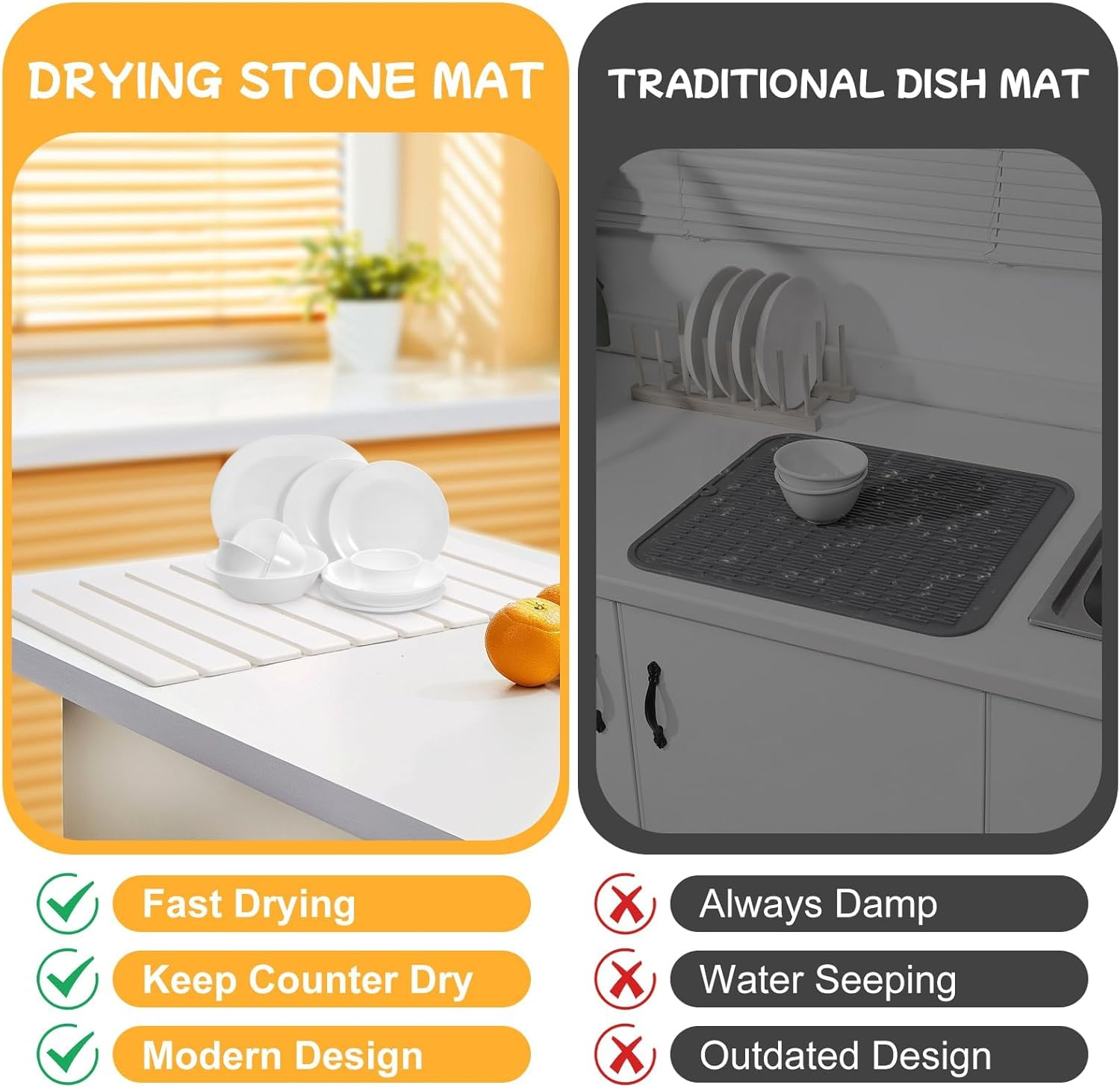 Stone Dish Drying Mat for Kitchen Counter, 40&times;30Cm Quick Dry Absorbent Diatomaceous Earth Non-Slip Stone Mat with Coaster for Dishes Bottles Cups, Bathroom (Small 40*30Cm) image number 6