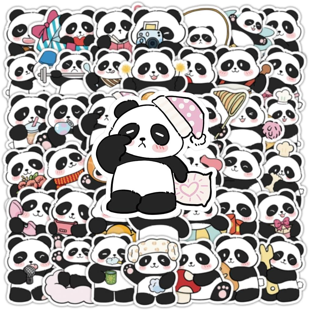 50PCS Panda Decoration Vinyl Decals Waterproof Stickers for Water Bottles Skateboard Luggage Laptop Motorcycle Bicycle Car image number 6