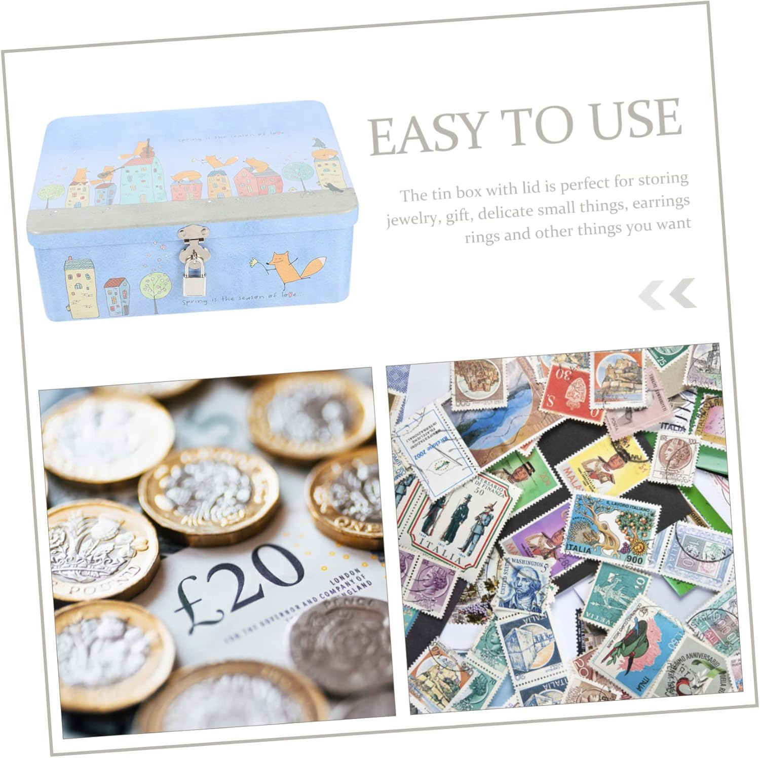 Jojofuny Vintage Tin Storage Box Lock Large Retro Metal Keepsake Storage Box Portable Desktop Organizer for Home Office image number 2