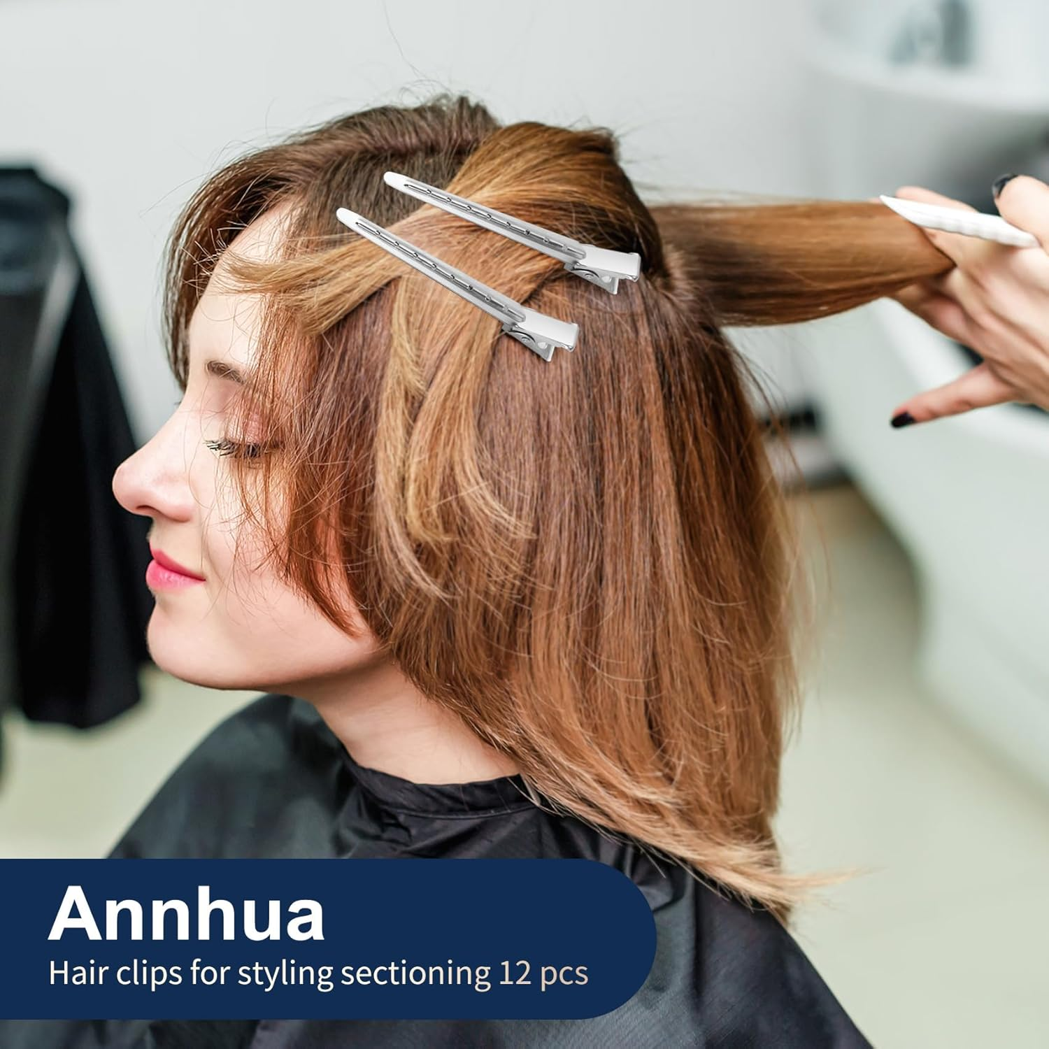 Annhua 12Pcs Duckbill Hair Clips - 9Cm Stainless Steel Alligator Sectioning Clips for Hair Styling, Cutting, Blow Drying & Makeup - Ideal for Home and Salon Use, Silver image number 4