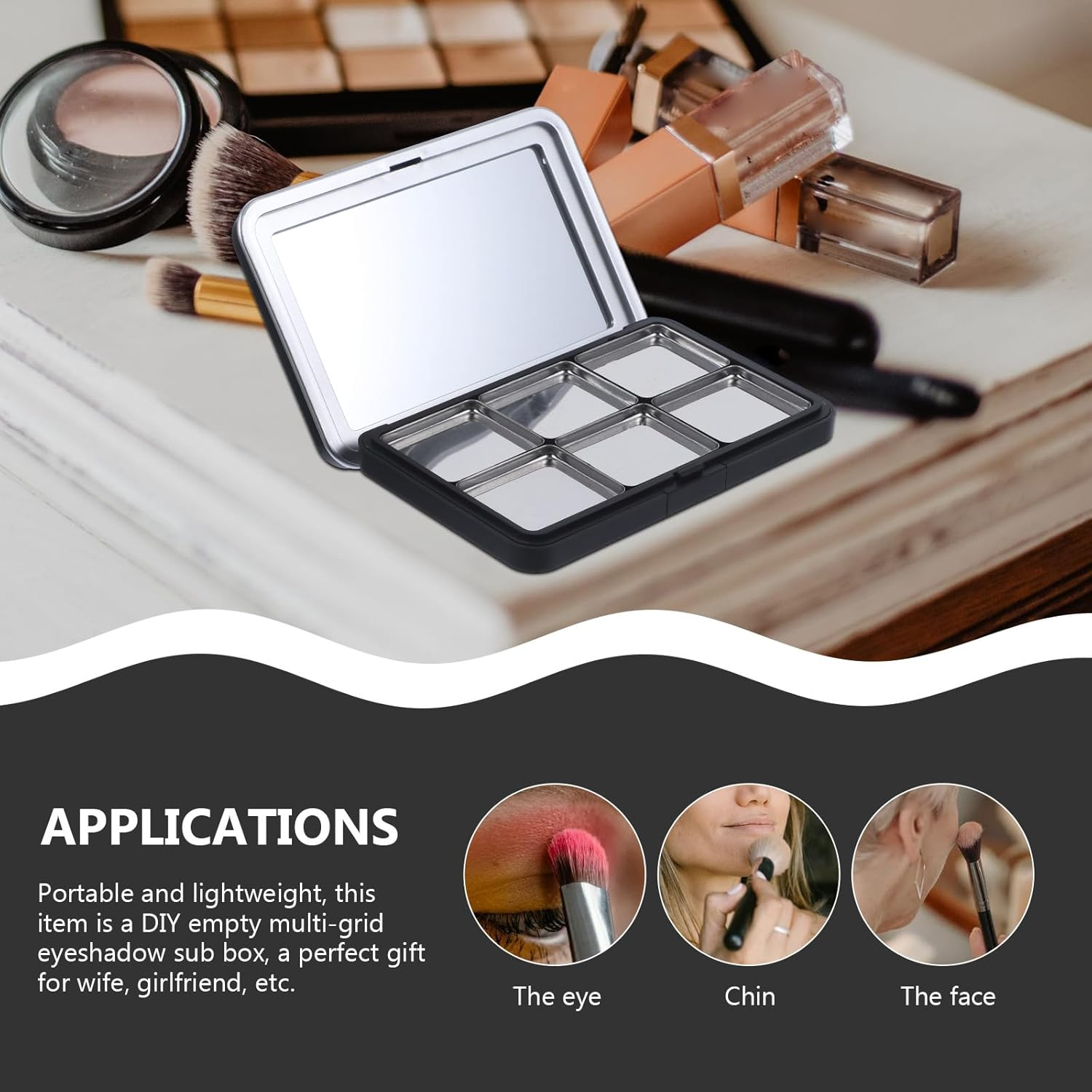 GAROZATION 2 Sets Magnetic Empty Eyeshadow Palette with 6-Pan Tray, Matte Black Cosmetic Storage Box for Eyeshadow, Blush, and Highlighter &ndash; Refillable Makeup Organizer for Travel and Daily image number 4