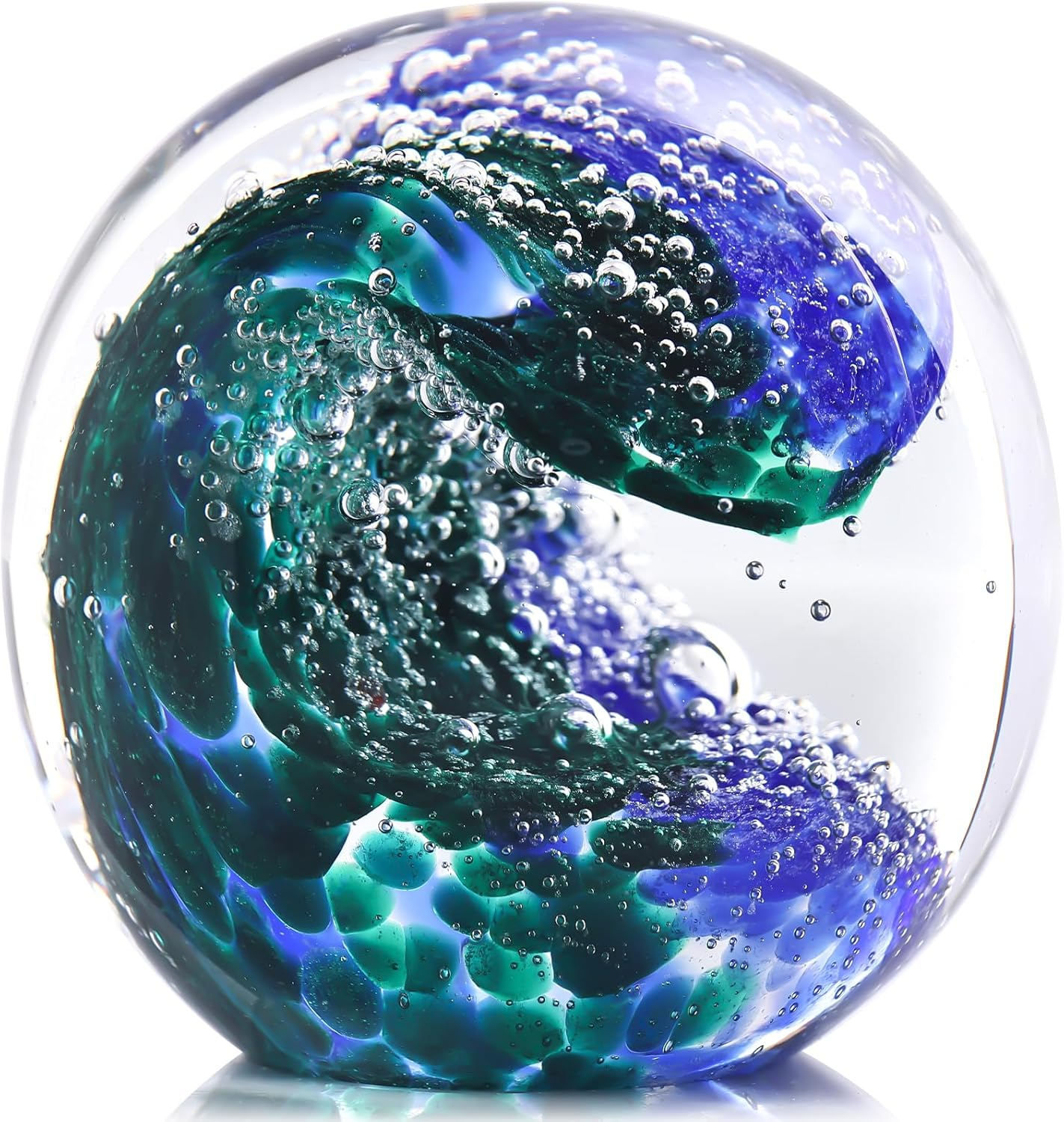 Hand Blown Glass Ocean Waves Glass Ball Beach Office Decor, Blue Glass Paperweight Ideal Beach Decorations for Home, Suitability Seaside Villa Aquarium Ocean Lover'S Gift