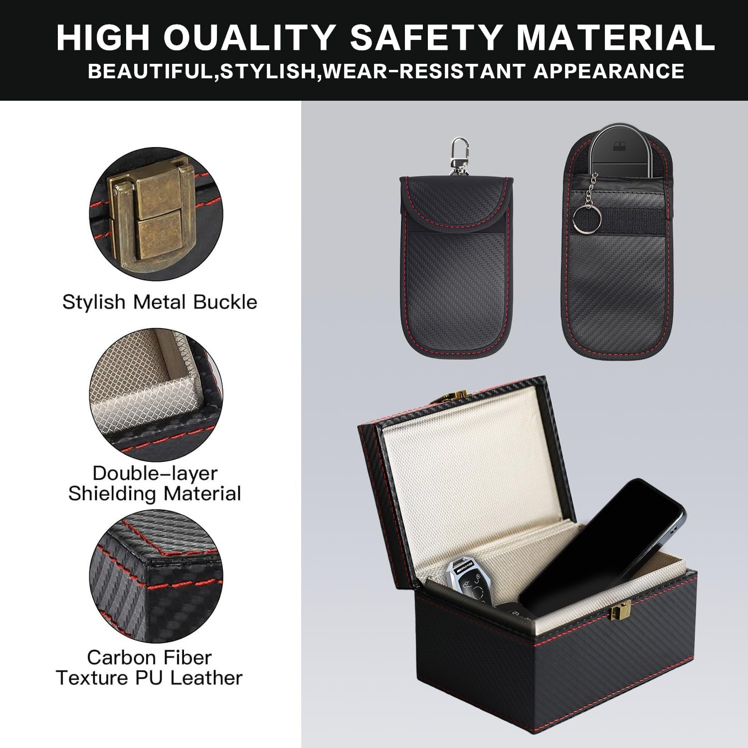 Kaoruo 2 Pack Faraday Bag & Large Faraday Box for Key Fob Protector,Keyless Entry RFID Blocking Set, Anti-Theft Signal Blocking Cages Protects Car Key with Industry Leading High Secuity Protection image number 3