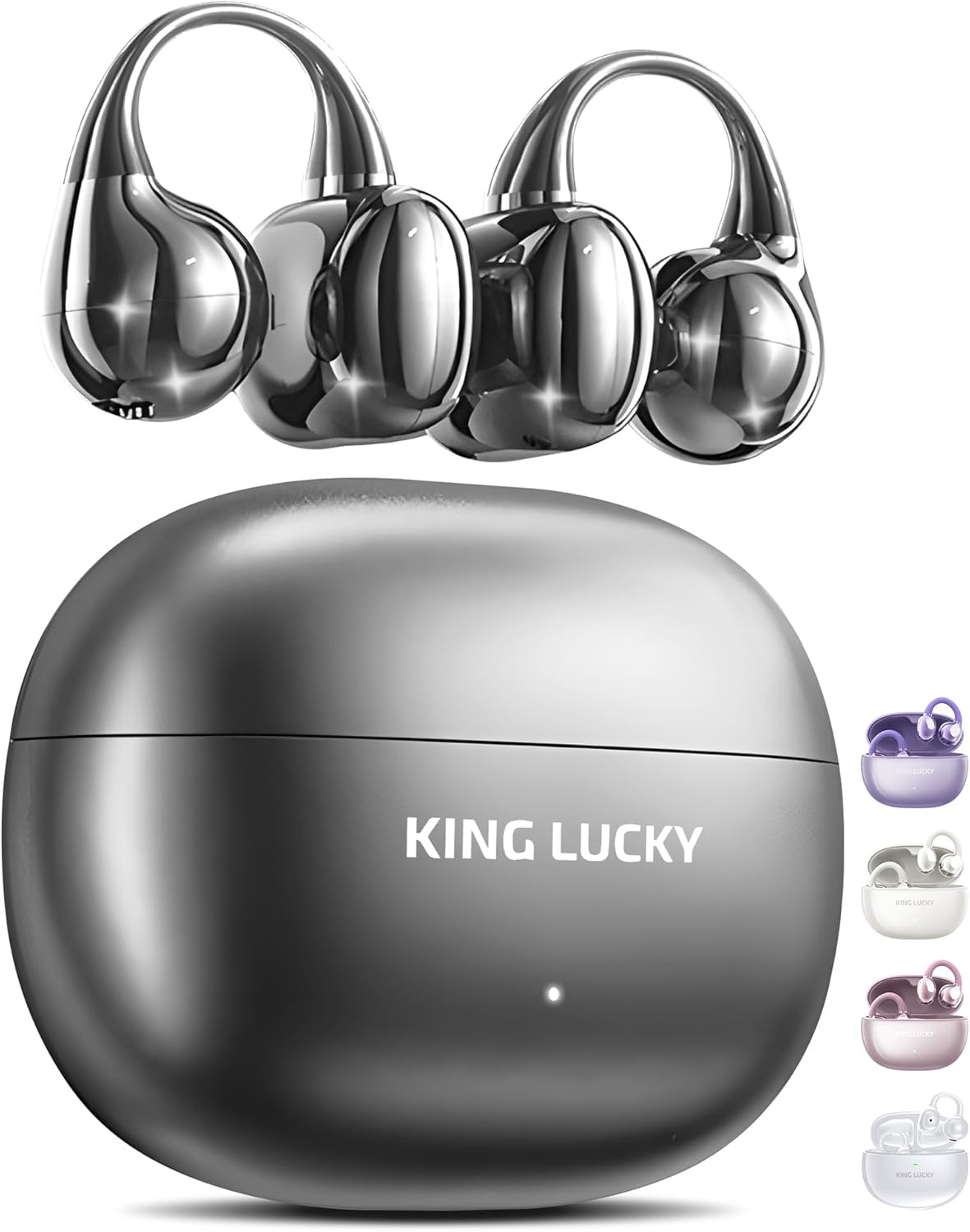 King Lucky Open Ear Earbuds Wireless Bluetooth 5.4 Clip-On Headphones with Mic - 50H Playtime, Ipx5 Waterproof - Ideal for Sports & Workouts, Comfortable for Small Ears & Glasses Wearers (Purple)