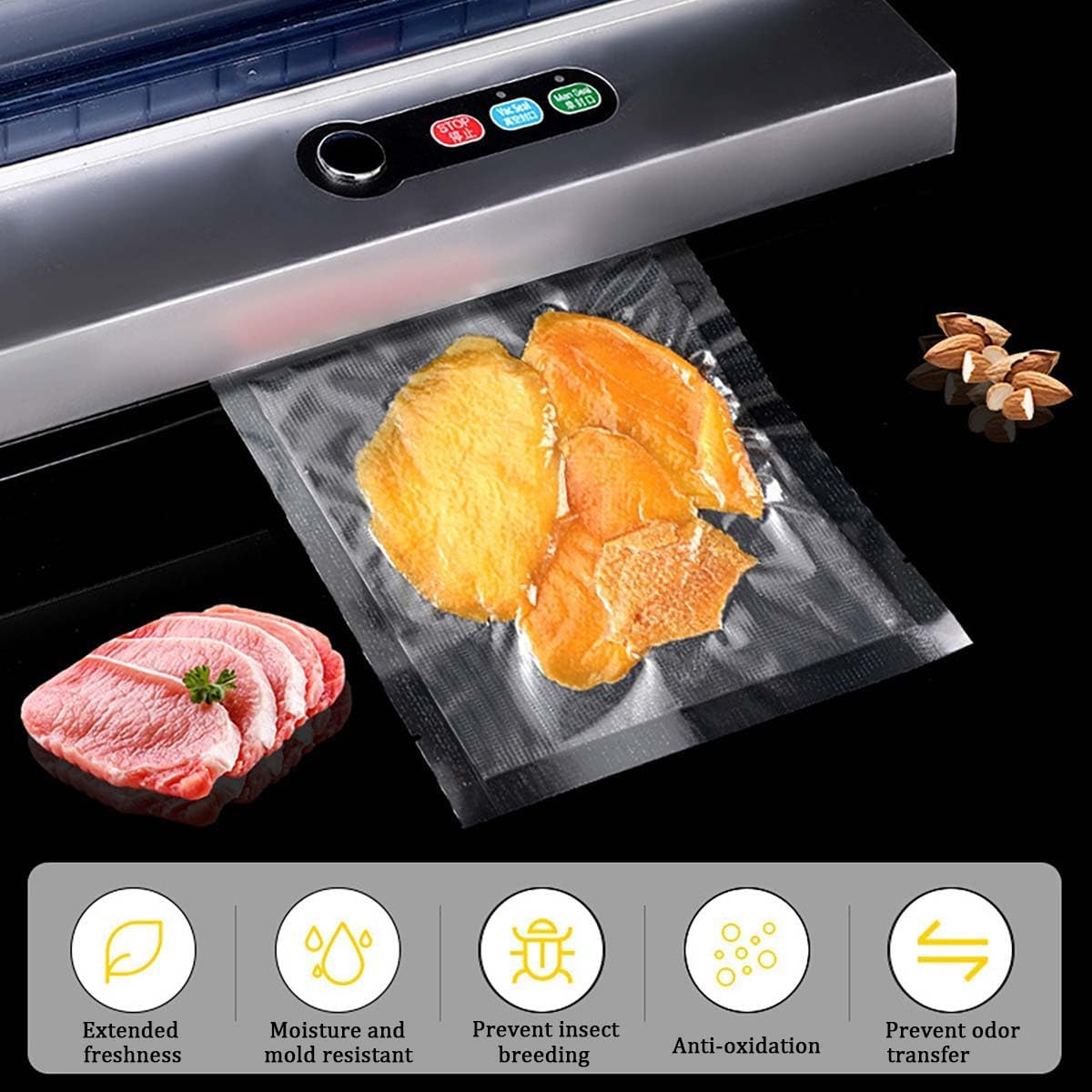 100 PCS 10X15Cm Textured Food Vacuum Food Sealer Bags,Vacuum Freezer Storage Bag Thick Embossed Upgrade Seal Precut Bag with All Types Sealer Machines Withstands Freezing (12X17Cm) image number 5