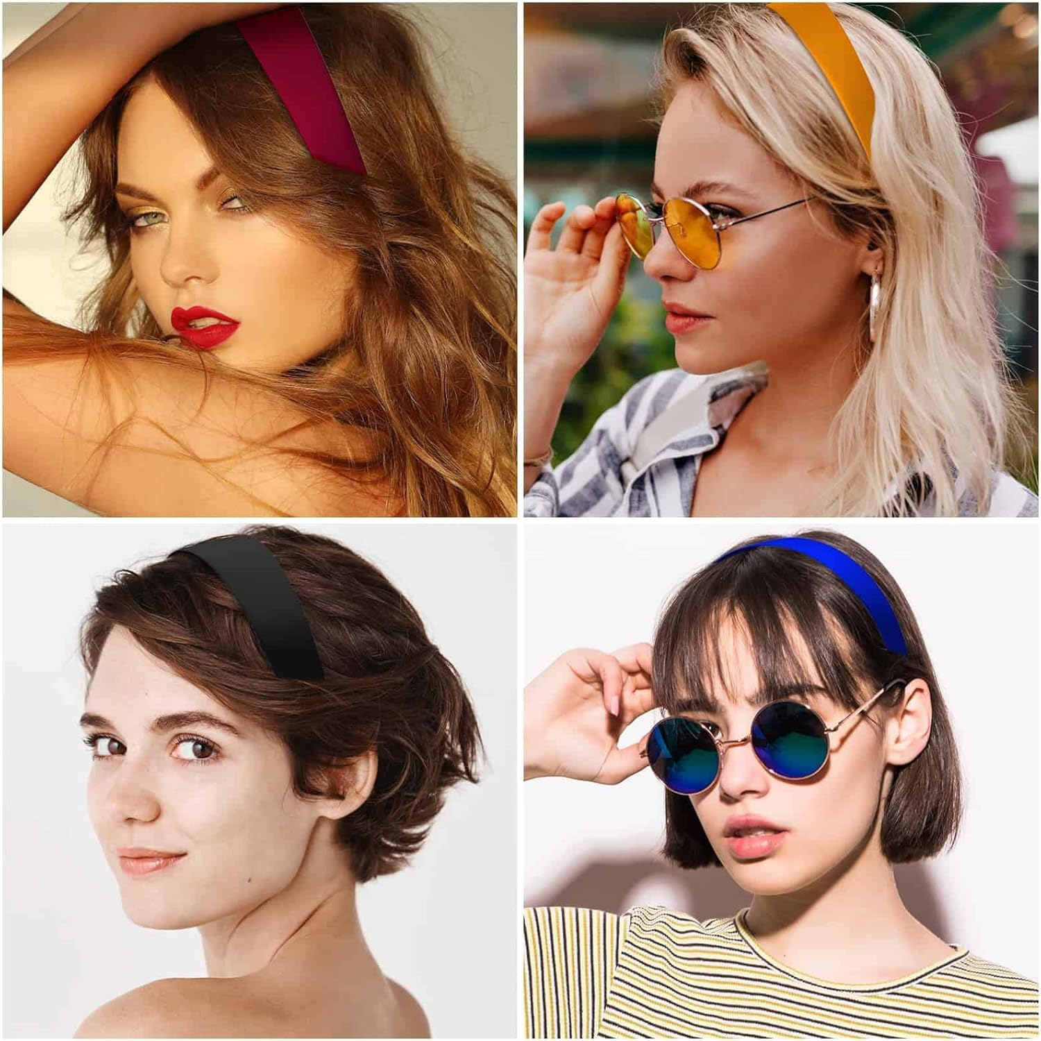 16 Pcs Satin Headbands Bulk 1 Inch Anti-Slip Ribbon Hair Bands Plain Hard Headbands for Women DIY Craft Hair Accessories (Multicolor)