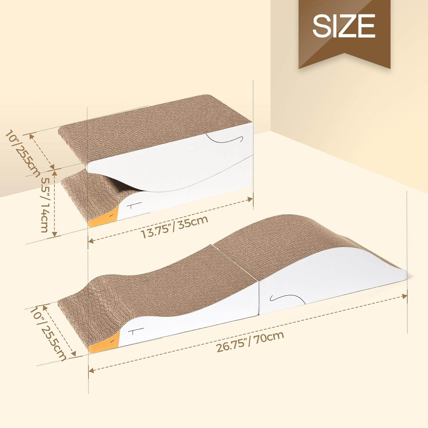 Comsaf Long Cat Scratching Board 26.75"X10" Curved Foldable Scratcher, Duck-Shaped Cardboard Scratchers Recycle Corrugate Pad for Scratch Lounge Lasting Reversible