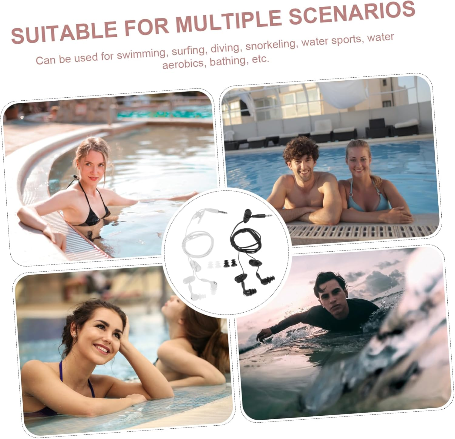 MUELODSIC 2Pcs Ear Earphones with Jack for Swimming Diving Surfing Adult Ear Protector with Comfortable Secure Fit for Underwater Music Enjoyment image number 2