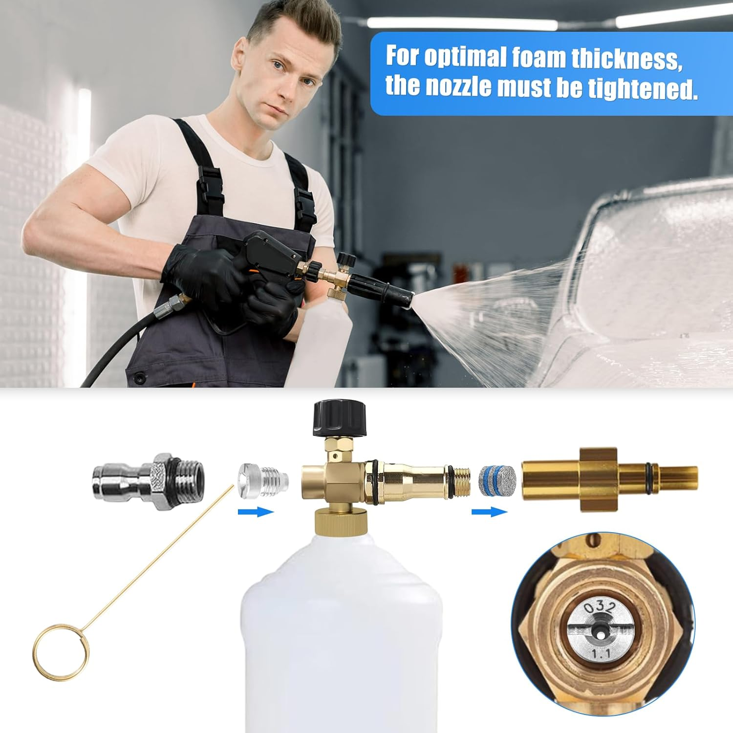 0.04In Foam Cannon Orifice Nozzle Tips, Universal Foam Cannon Nozzle 3000 PSI Foam Cannon Nozzle with 3 Foam Maker Mesh 2 Cotton Pads Cleaning Needle for Snow Foam Lance Replacement image number 2