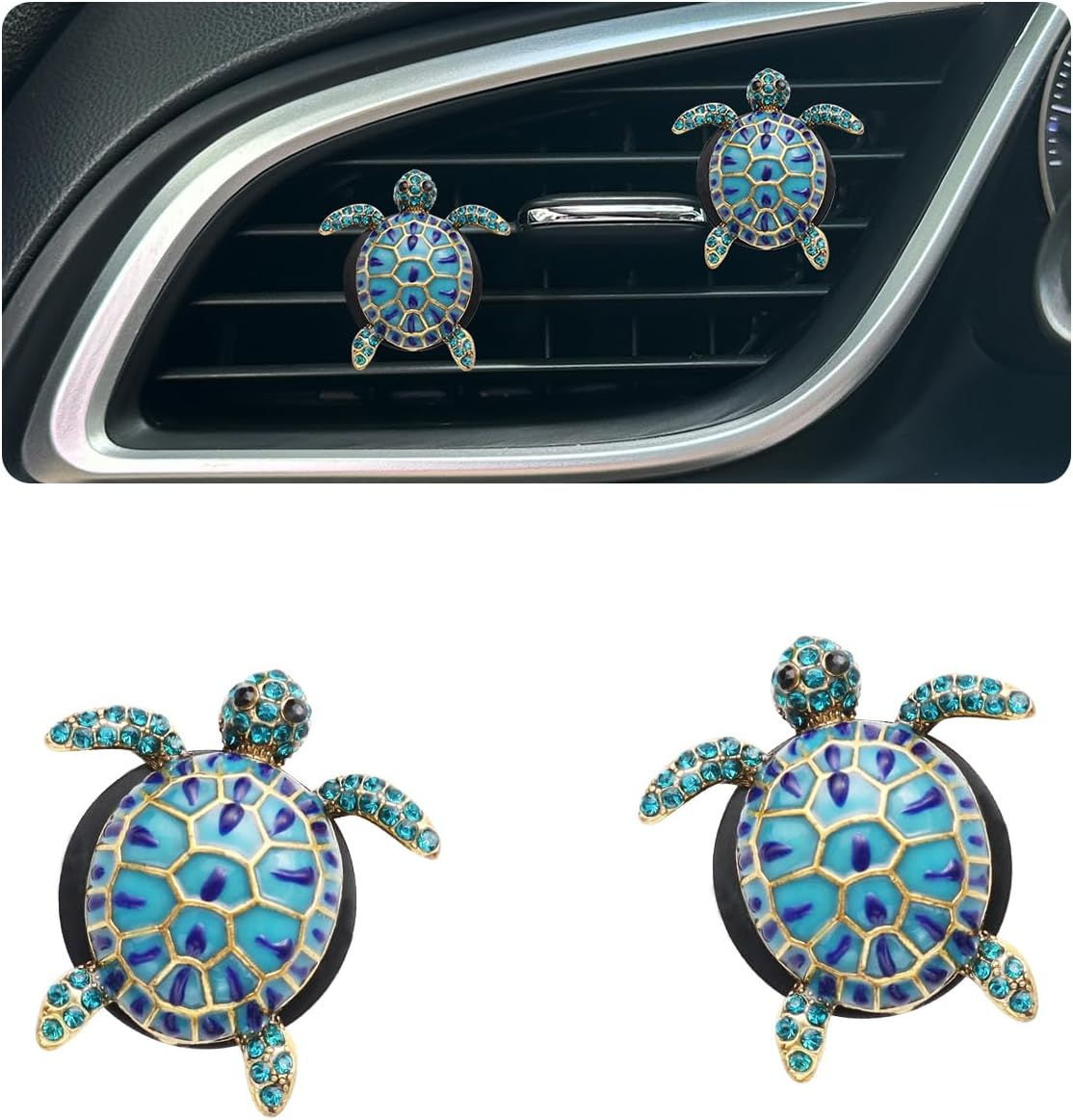 ORIESSE 2Pcs Sea Turtles Air Freshener Car Vent Clips,Glamorous Blue Turtle Ocean Cute Car Accessories Car Interior Decoration for Women,Refillable Car Outlet Diffuser,Beach Car Decor Car Charm image number 5