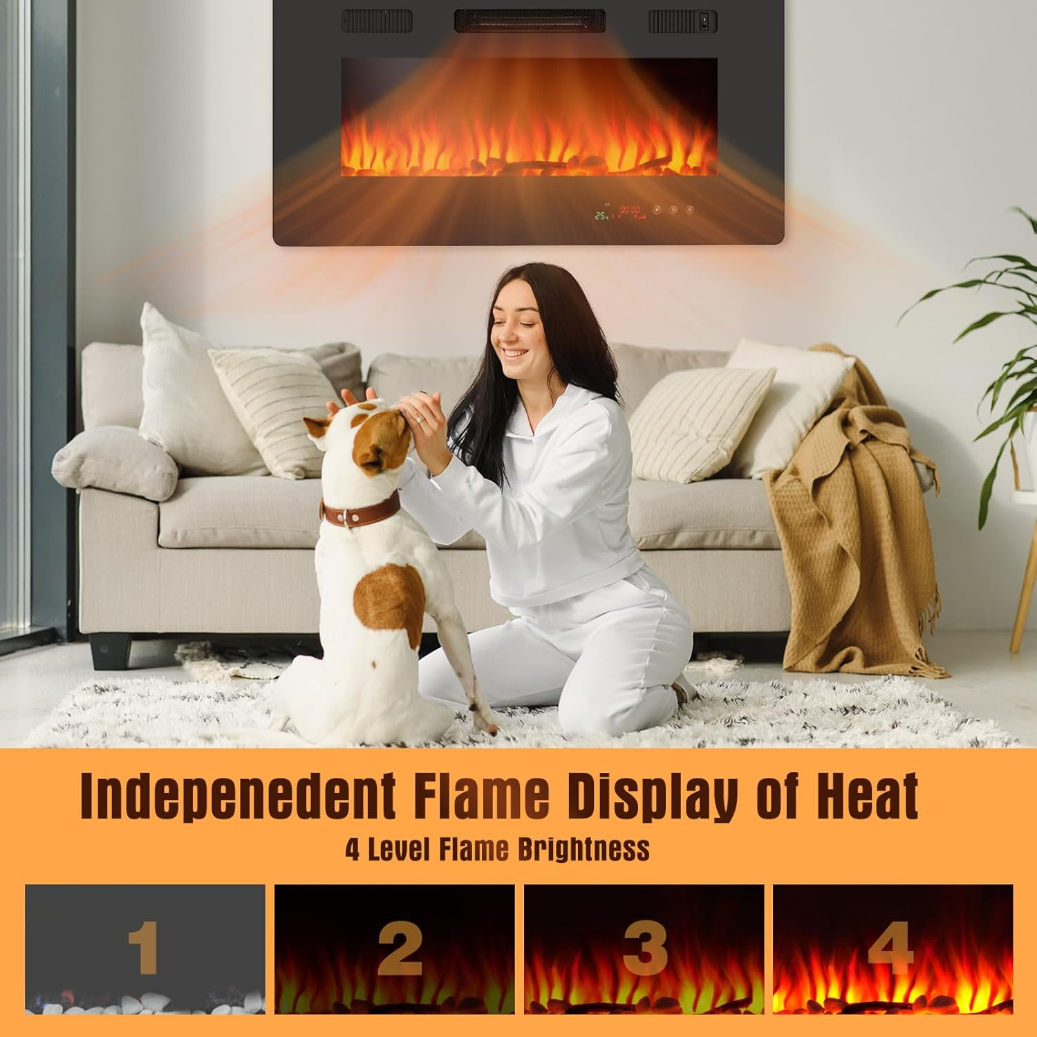 Electric Fireplace Inserts, 1000W/2000W Recessed/Wall Mounting Space Heater with 10 Flame Colors Timer Flame Display Brightness Adjustable image number 3
