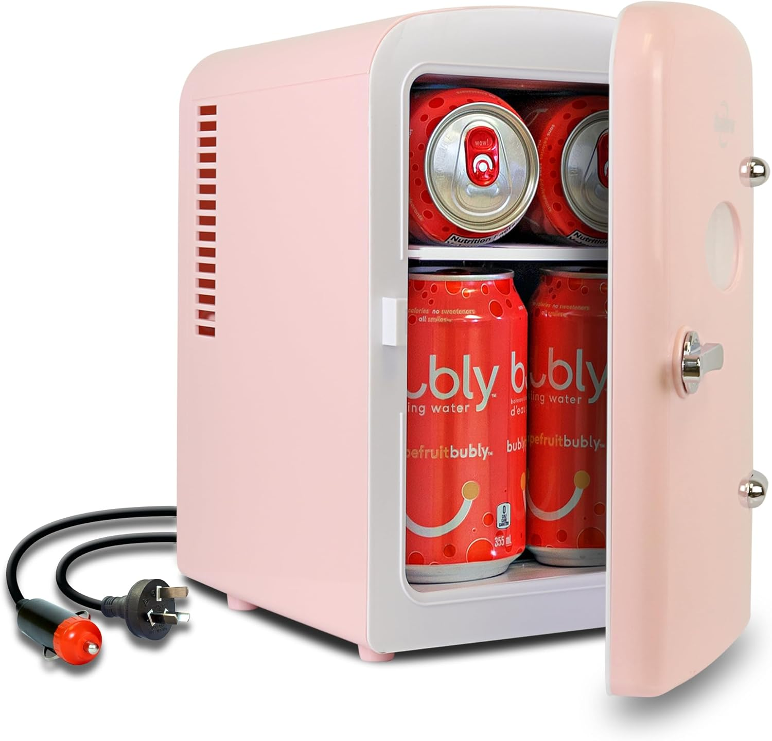 Koolatron Retro 4L 6 Can Portable Mini Fridge, Compact Car Refrigerator, Skincare Cosmetic Beauty Makeup Personal Cooler 12V and AC Cords Desktop Accessory for Bedroom Home Office Travel (Black)