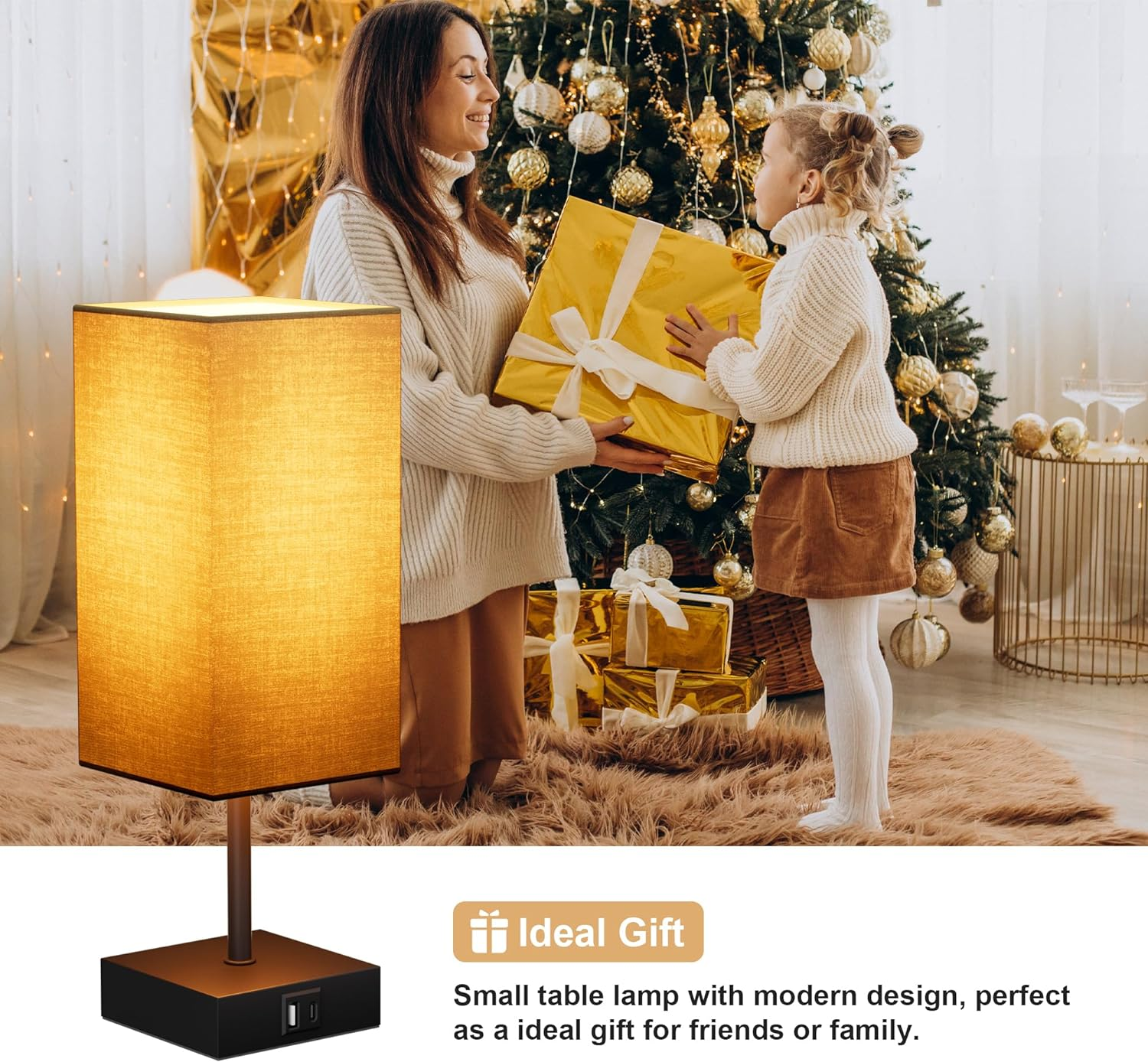GOLSPARK Bedside Lamps Set of 2, Table Lamp for Living Room USB C USB a Charging Ports, 3 Way Dimmable Nightstand Lamps, Beige Lamp Shade Touch Lamps for Bedrooms LED Bulb Included, GSCA-FXTD-009 image number 2