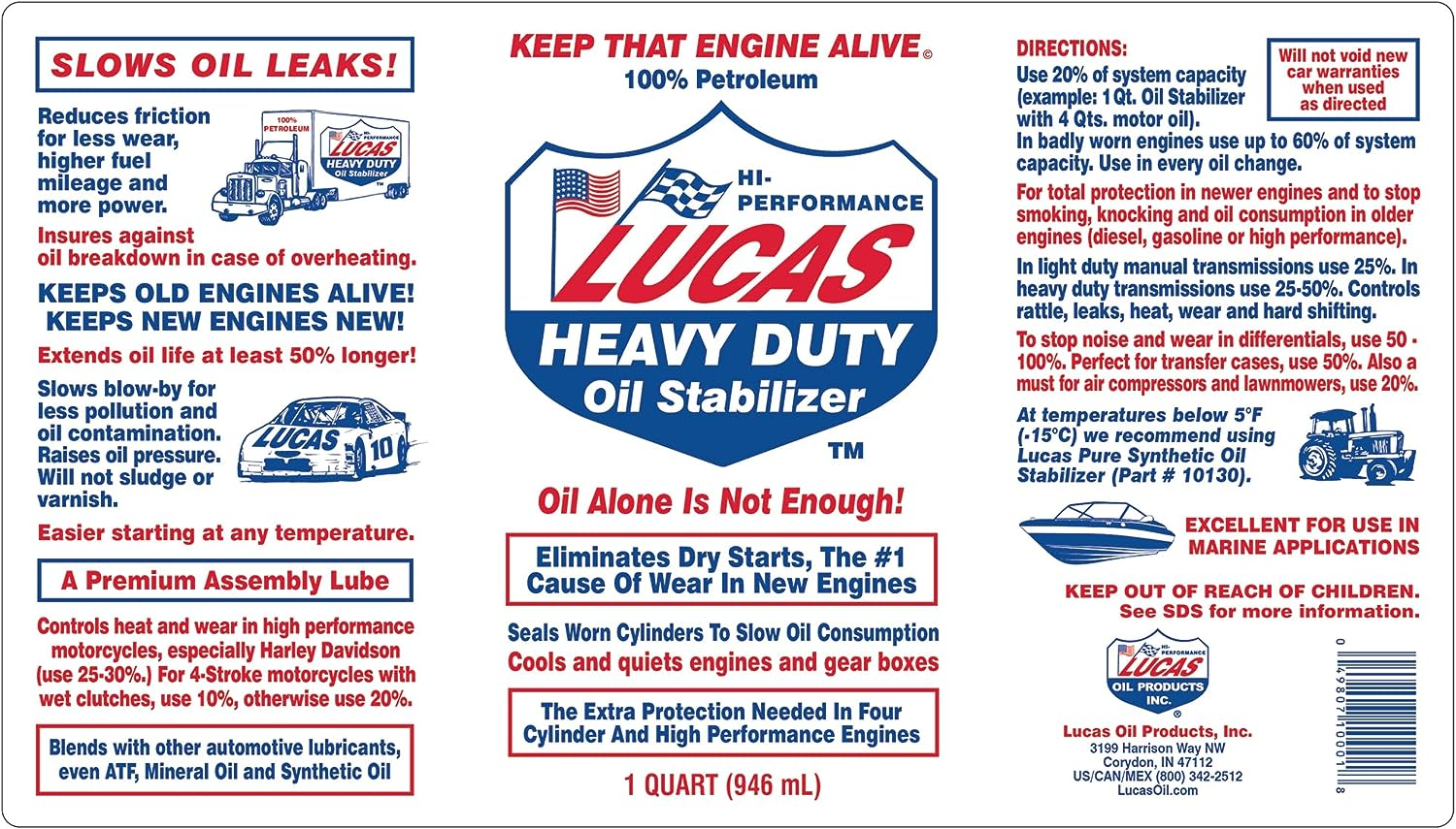 Lucas Oil Heavy Duty Oil Stabilizer - 1 Quart (946Mls) image number 2
