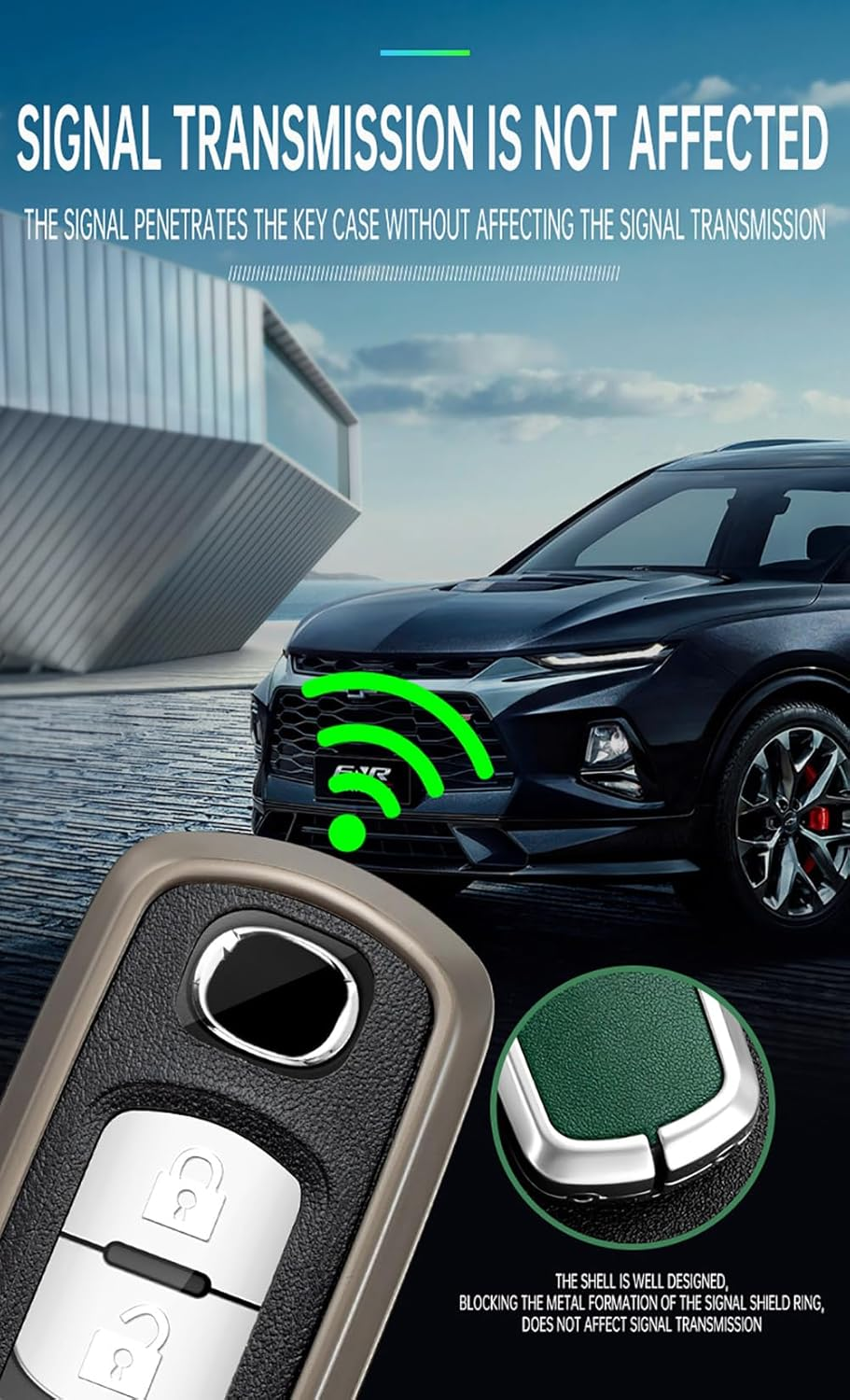 Ontto Metal Car Key Fob Cover Fit for Mazda 2 3 5 6 BL BM GJ Atenza Axela Demio CX3 CX-5 CX5 CX7 CX-9 CX8 2/3/4 Buttons Leather Key Case Shell Key Holder Bag Keyring Keychain Accessories Silver-Green - Black-Borwn image number 6