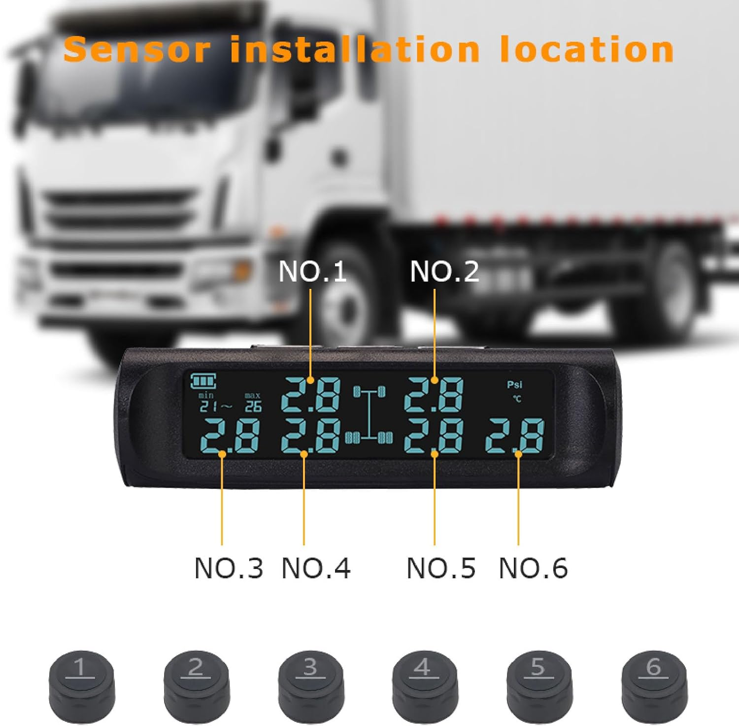 Wireless Solar TPMS Tire Pressure Monitoring System with LCD Display, 4 Sensors for RV, Trailer, SUV, Secure Fixation and Wide Applicability image number 4