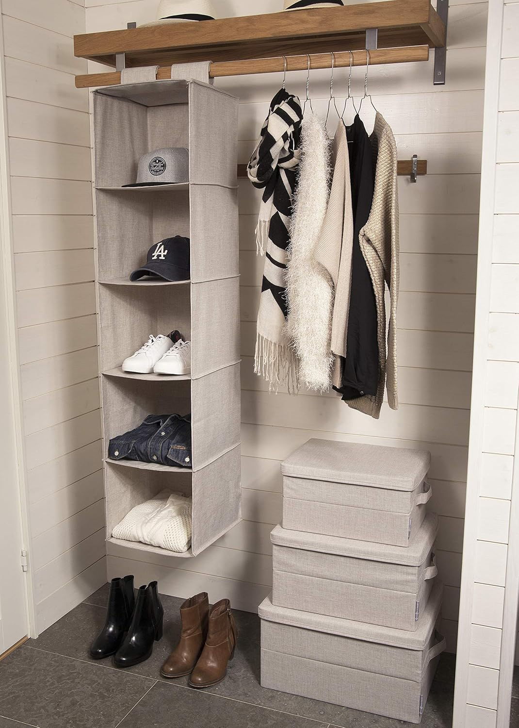 Bigso Box of Sweden Foldable Soft Medium Storage Box for Home and Office - Canvas Wardrobe Organiser with Lid - Spacious Storage Cube for Clothing and Accessories - Beige image number 3