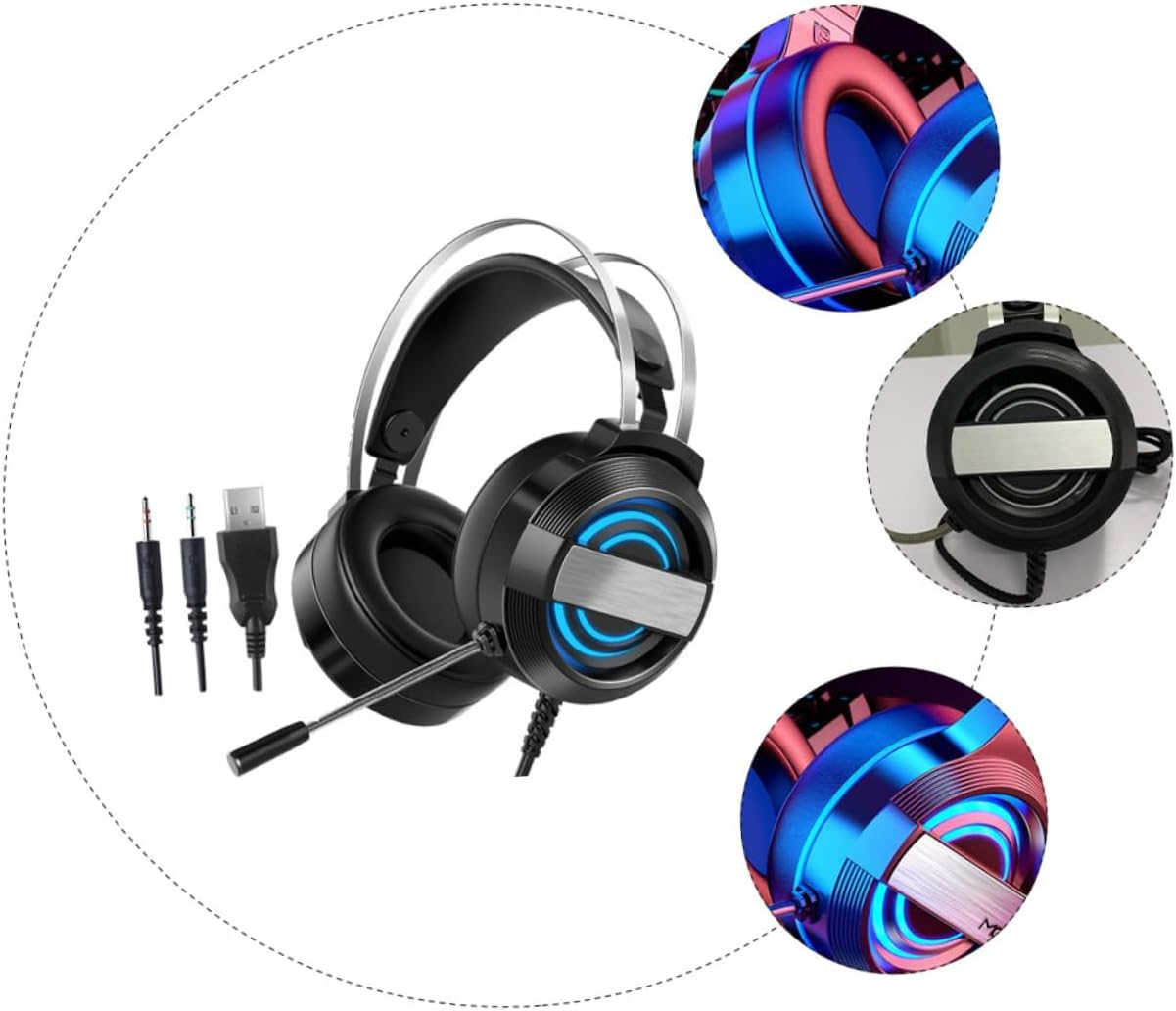 HOLIDYOYO Gaming Headphone with Microphone Wired Noise Reduction Headset for Pc Computer Gaming Over-Ear Head-Mounted Headset Comfortable Black Standard Edition Suitable for E-Sports