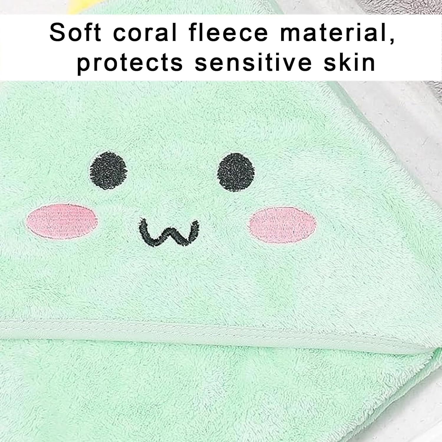 Hooded Towel 80X80Cm Coral Fleece Baby Bath Towel Cartoon Animal Pattern Baby Towel Soft and Absorbent Suitable for Men and Women Bath Supplies Newborn Essentials (Green Dinosaur) image number 3