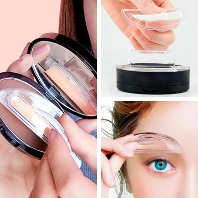 Deluxe Browpro Stamp Set, Waterproof Eyebrow Powder Seal for Perfect Natural Shape - Tinting Coloring Kit (Light Brown Rounded) - Black Straight image number 3