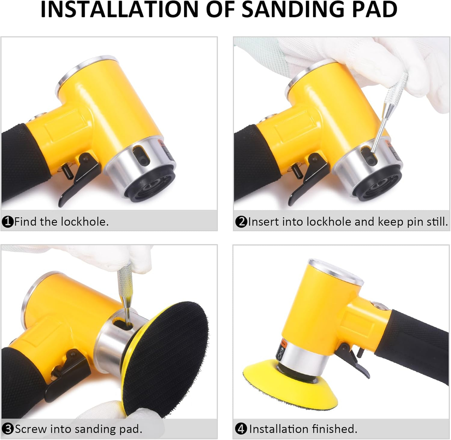 ZHONG an 2 3-Inch Mini Orbital Sander Da Sander Air Dual Action Sander Air Polisher Super Smooth and Swirl Freely for Auto Body Work (Yellow) image number 3