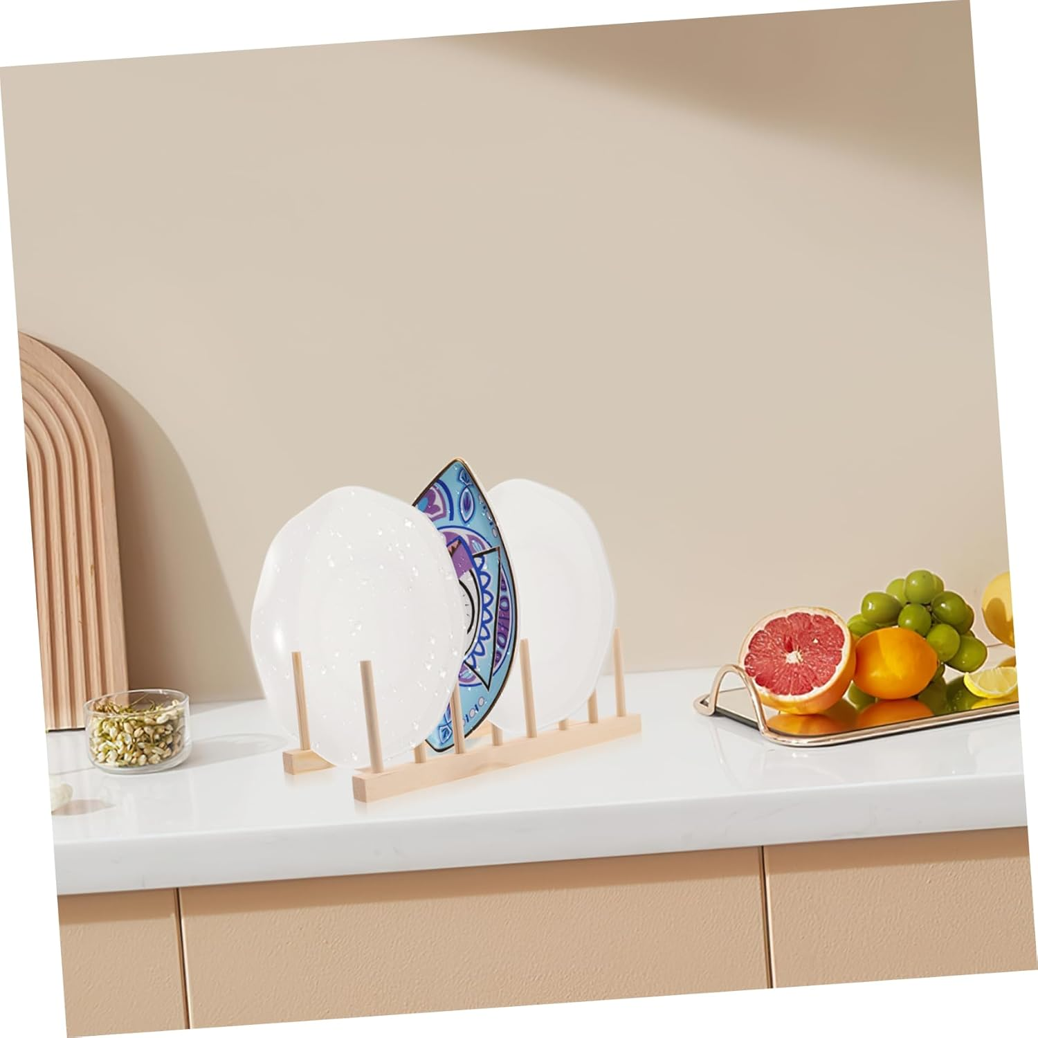 LABRIMP 3Pcs Wood Dish Drying Rack Wooden Storage Holder Organizer for Plate Bowl Cup Book Pot Lid Cutting Board Drying Rack Stand Holder image number 2