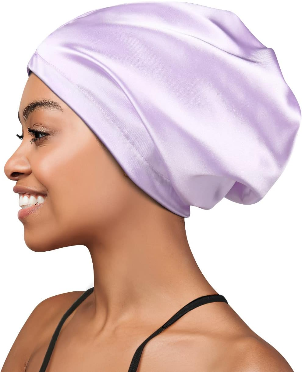 Cozy Slouchy Beanie Satin Bonnet Sleeping Hat with Open Top image number 4