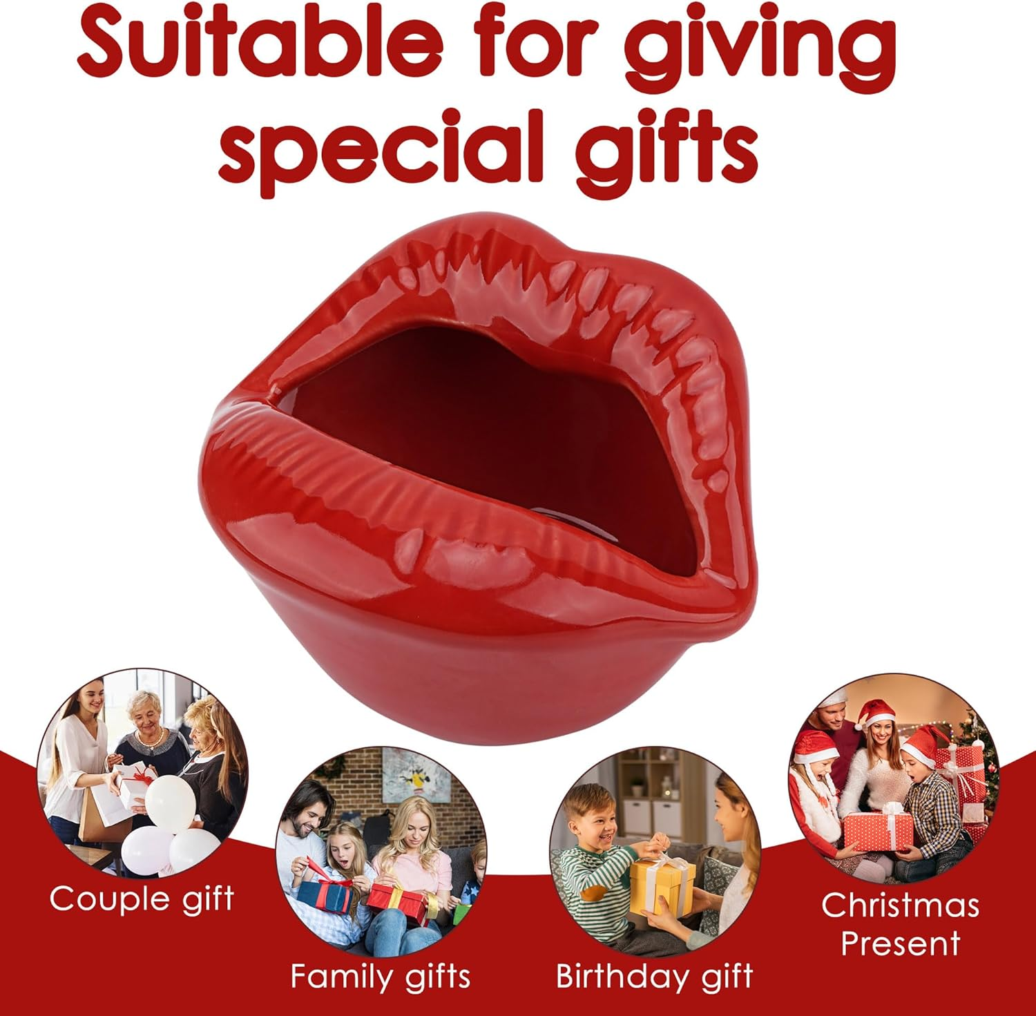 Biiange Ceramic Red Lips Lipstick Ring Holder, Lip Ceramic Holder, Suitable for Storing Cosmetics, Hair Clips, Jewelry as Gifts for Women, Birthdays, and Valentine'S Day (Red) image number 4