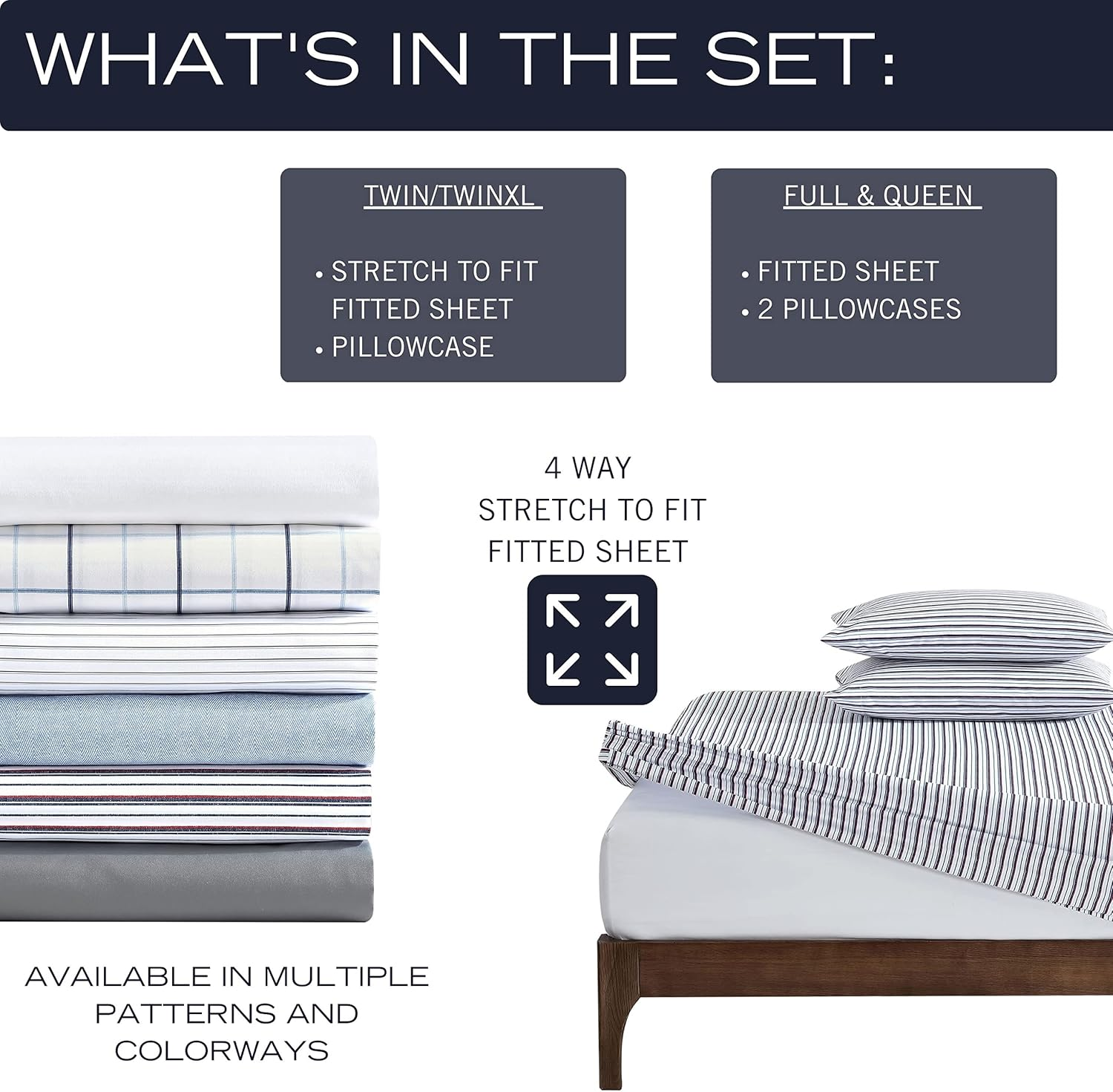 Nautica- Queen Sheet Set, Deep Pocket Fitted Sheet and Pillowcase Set, Casual Home D&eacute;cor (Clarkson Blue, Queen) image number 2