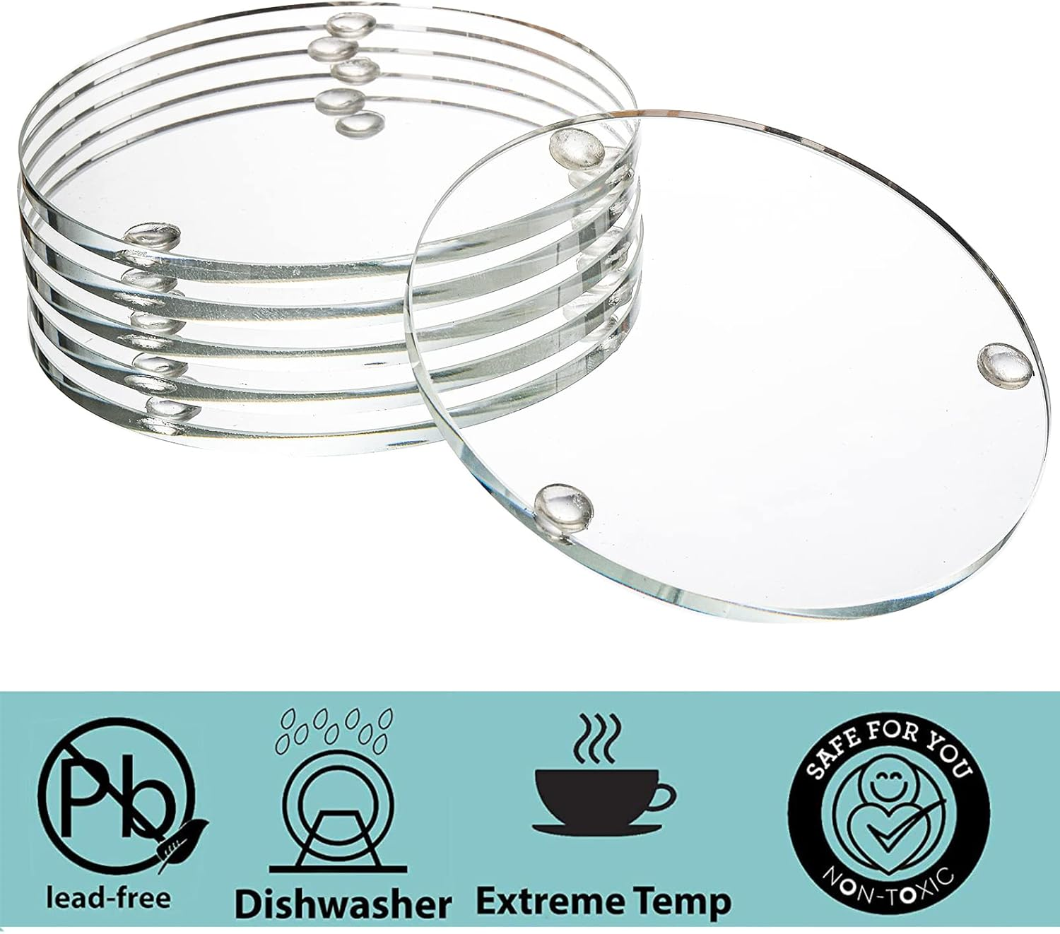 YOUEON Set of 6 round Glass Drink Coasters, 3.5 Inch Crystal Coasters Decorative Glass Plates Clear Glass Coasters for Mugs, Cups, Dining Tables, Office, Kitchen, Home Decor and Parties image number 6