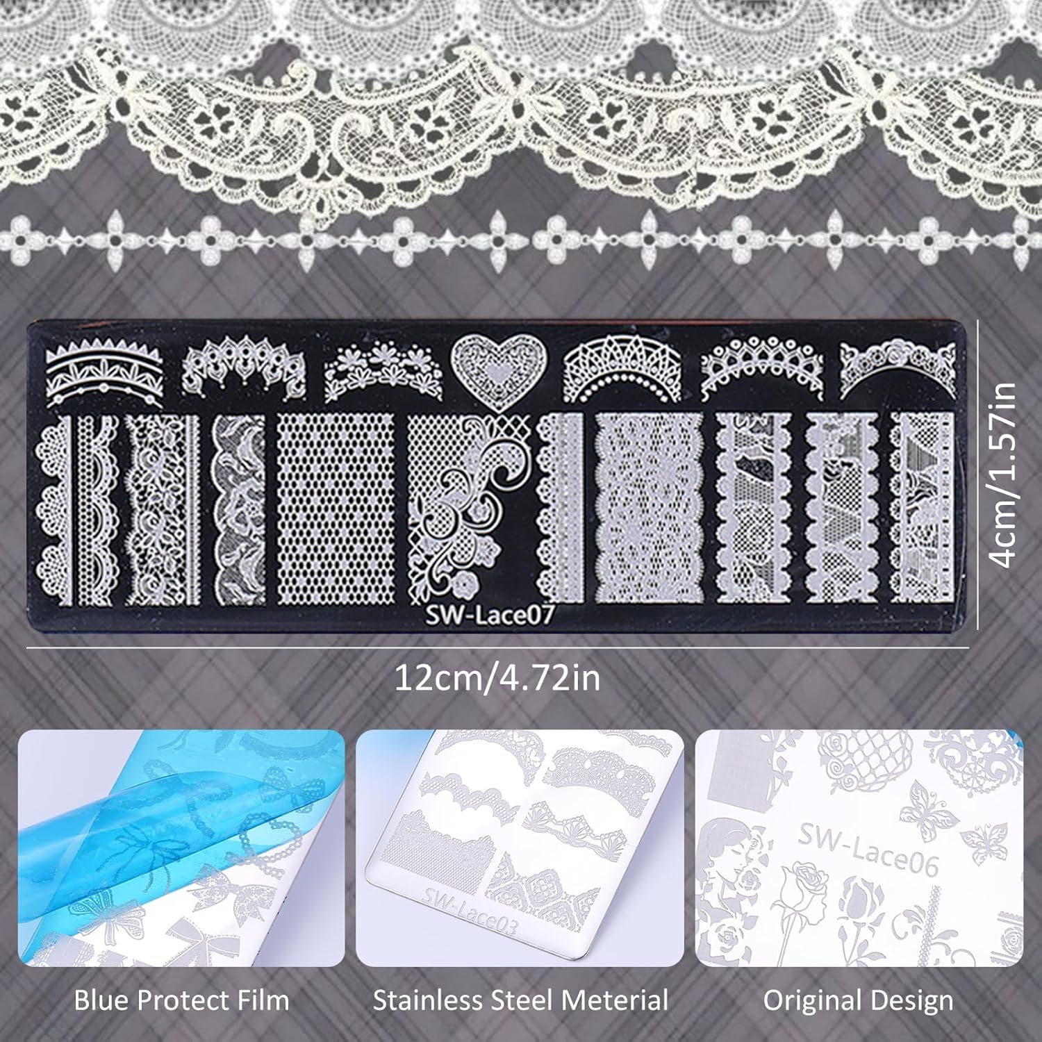 Lace Nail Stamping Plates Set French Tip Silicone Bow Design Nail Stamping Plates Nail Stamping Plates Laser Storage Bag Nail Stencils Supplies image number 5
