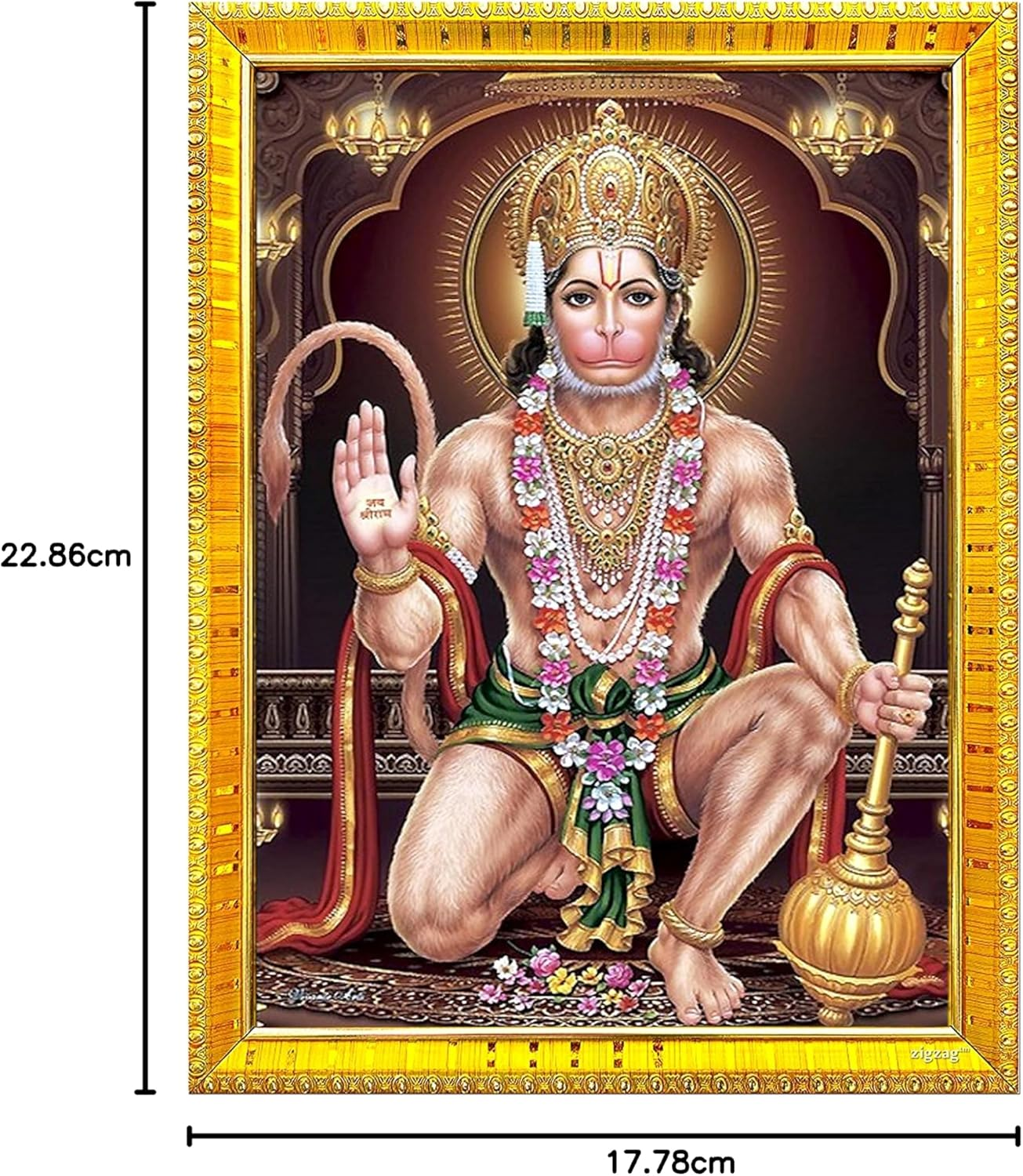 Zig Zag Lord Hanuman Ji Bajrangbali Photo Frame for Wall / Table / Pooja Room ( 7X9 Inches, Acrylic Glass) Golden, Rectangular image number 3
